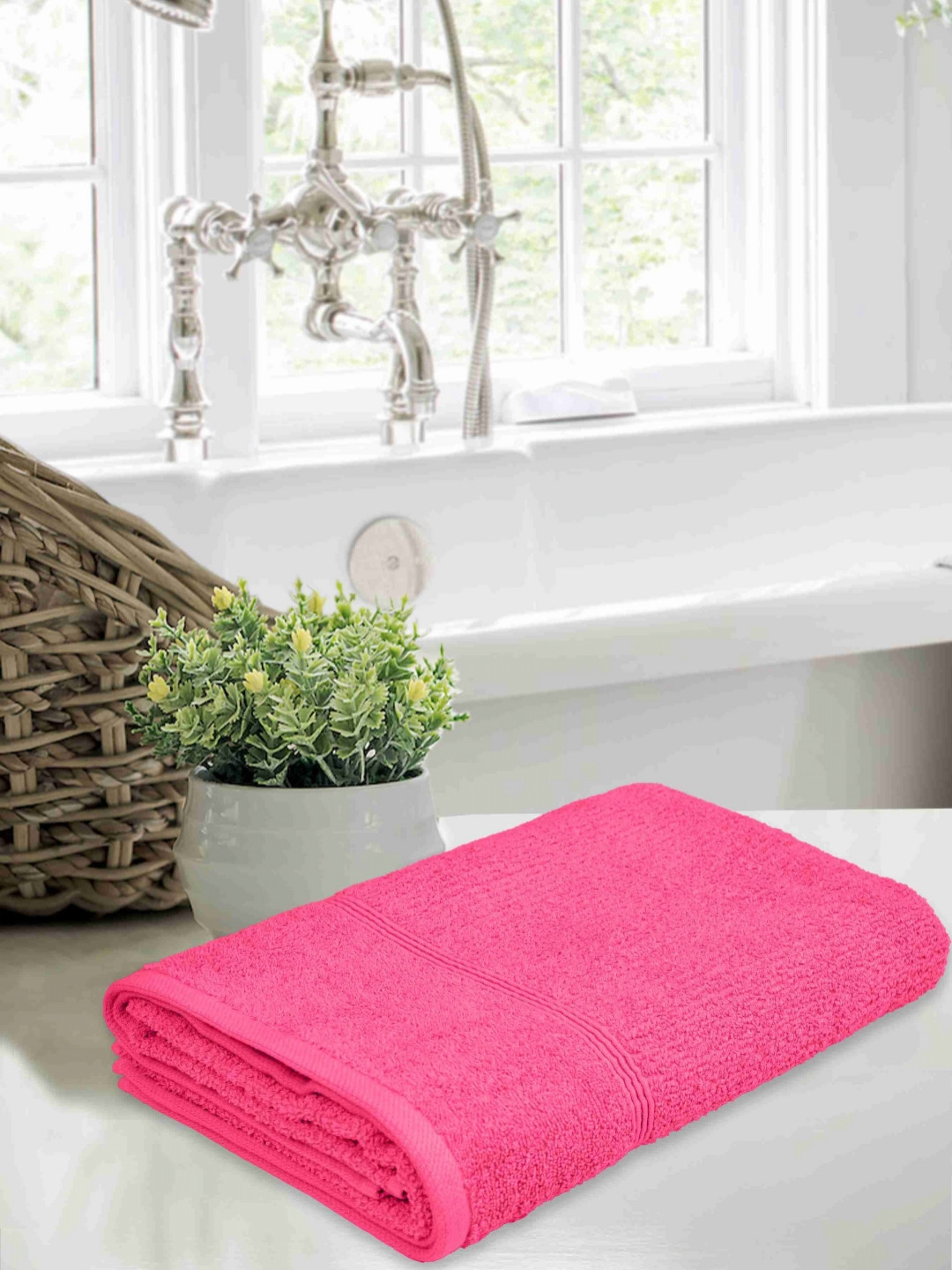 LERELIABLE Pink Cotton 400 GSM Bath Towel