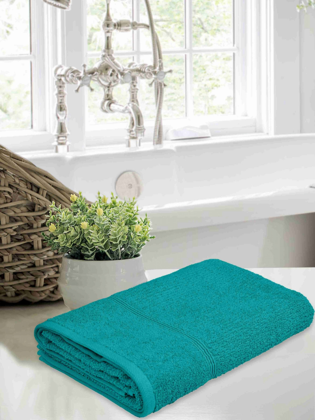 LERELIABLE Teal Blue Cotton 400 GSM Bath Towel