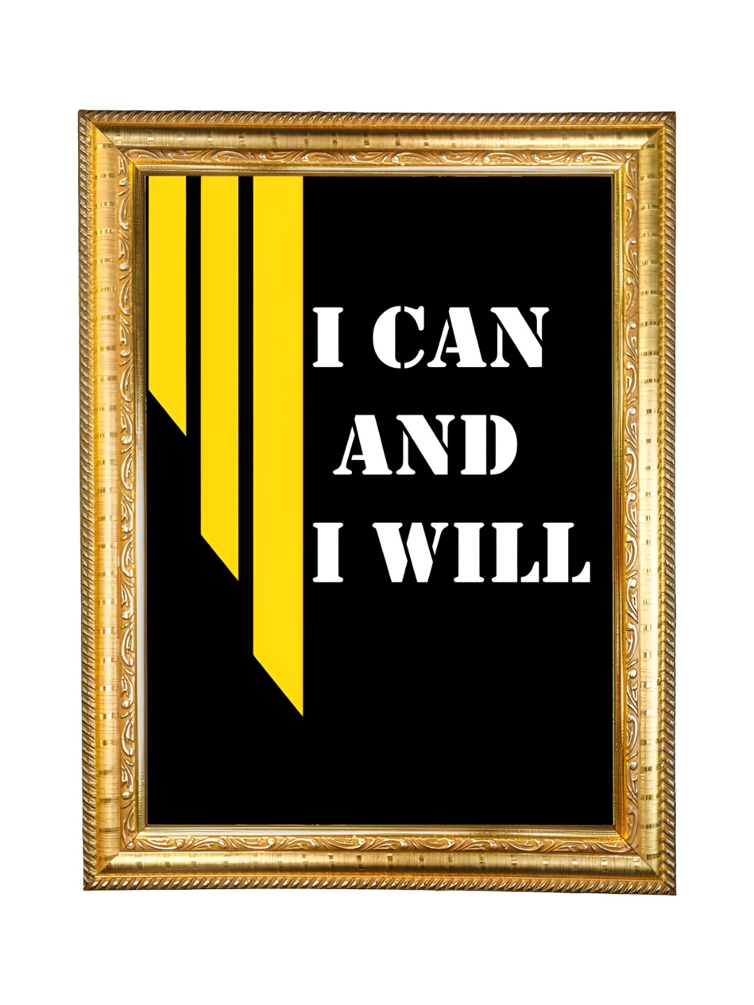 Hawai Gold-Toned & Black Motivational Quote I Can and I Will Wooden Wall Photo Frame