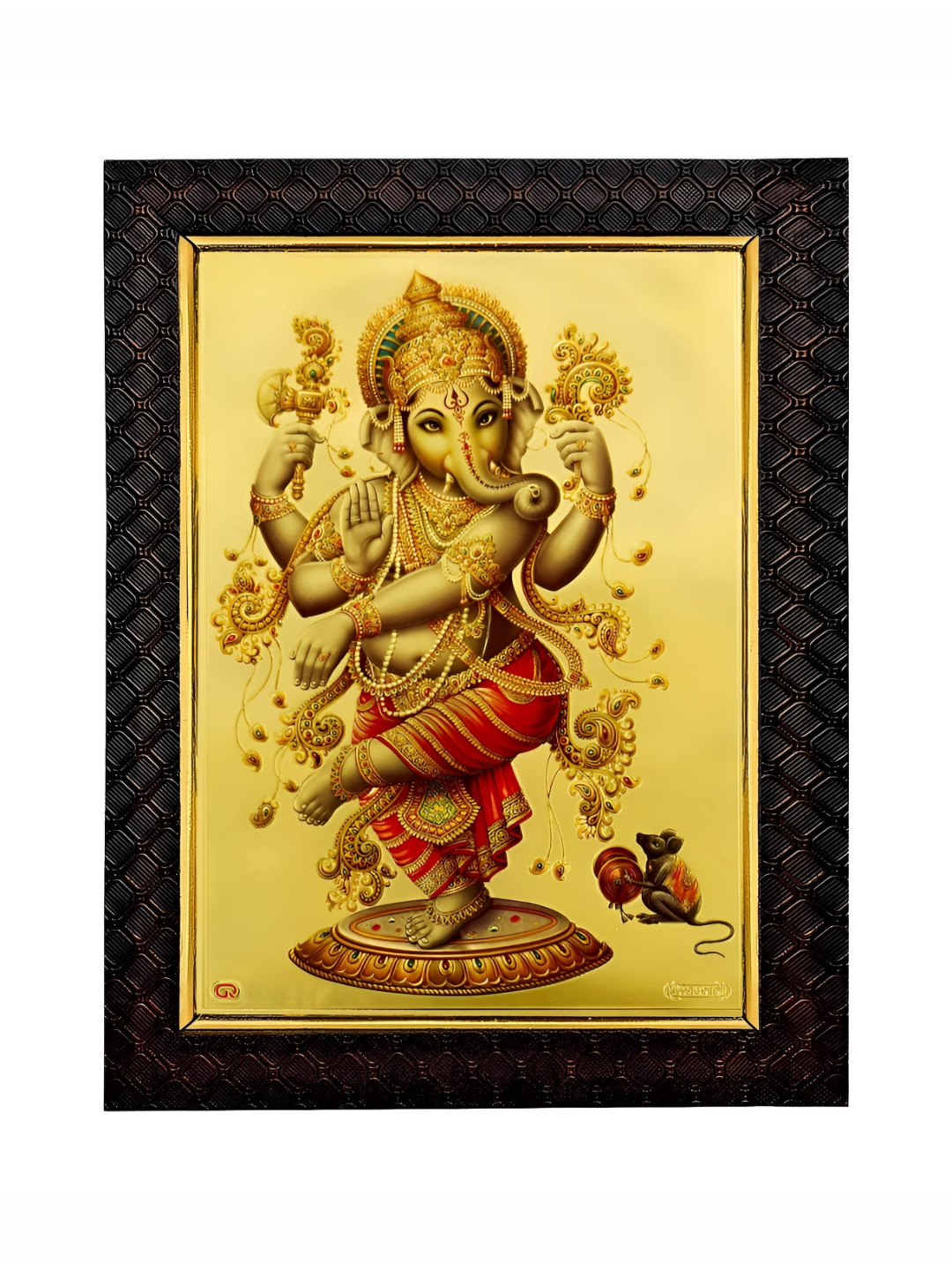 Hawai Gold Toned & Brown Nataraj Ganesh Wooden Photo Frame