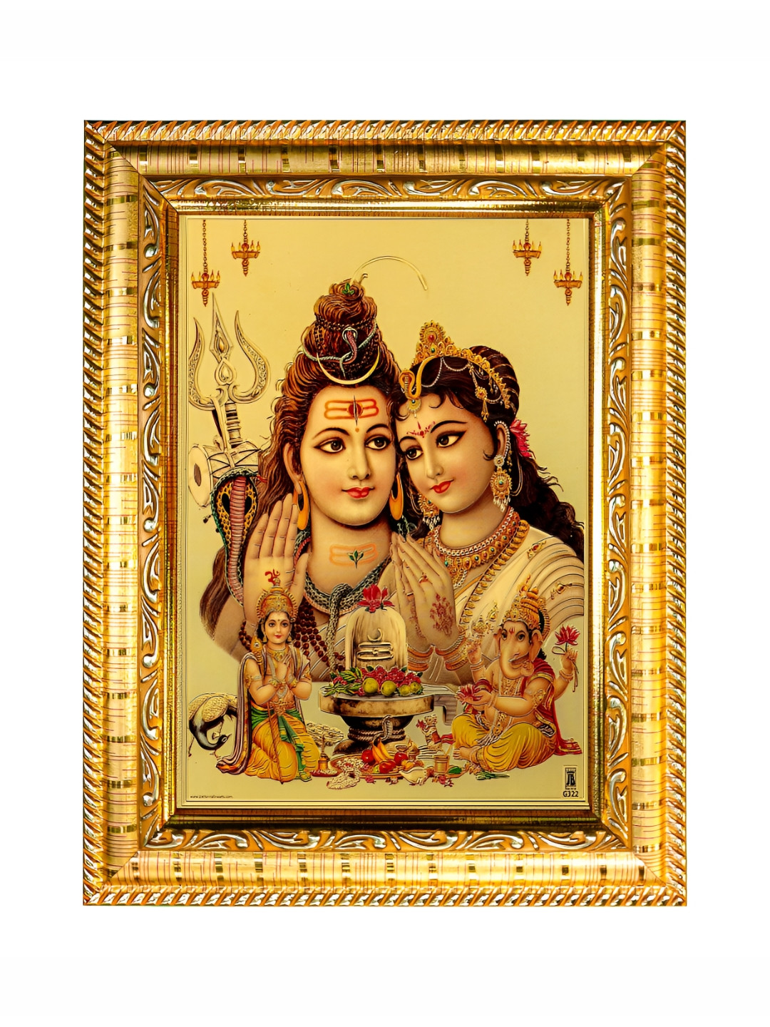 Hawai Gold-Toned Self Design Shiv Parivar Wooden Wall Photo Frames