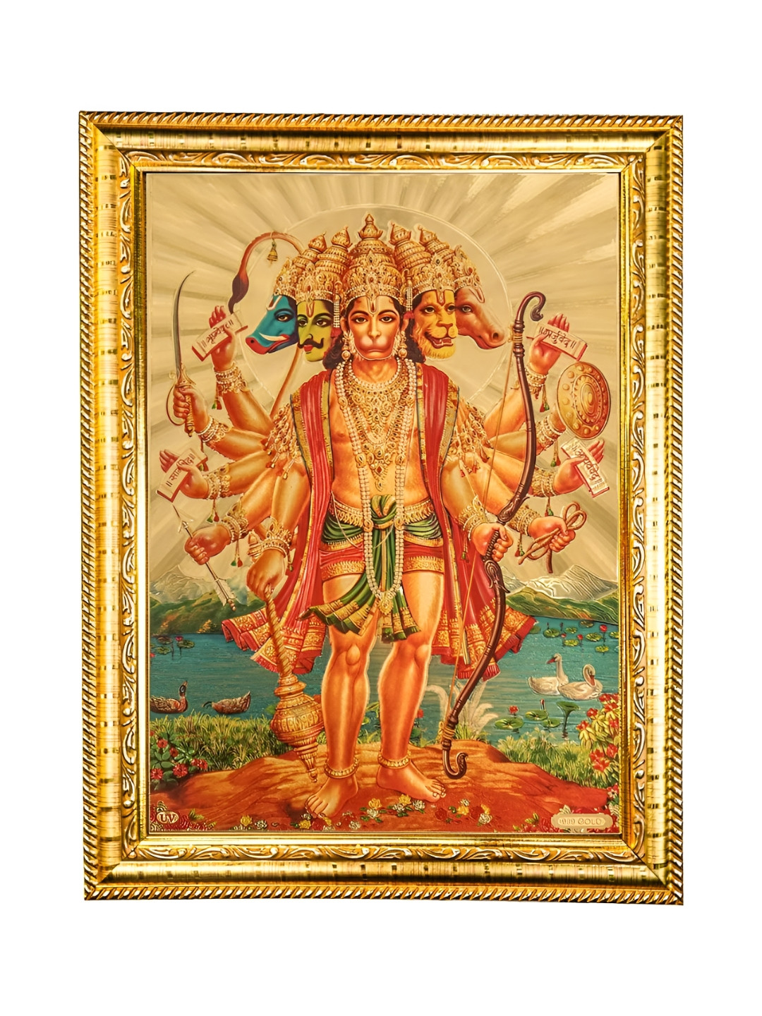 Hawai Gold-Toned & Green Lord Panchmukhi Hanuman Wooden Photo Frame