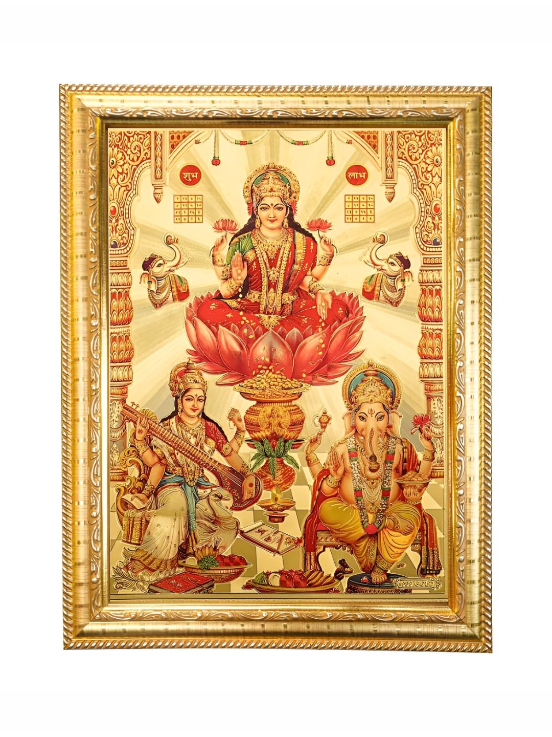 Hawai Gold Plated Saraswati Ganesh Laxmi Wooden Wal Photo Frame