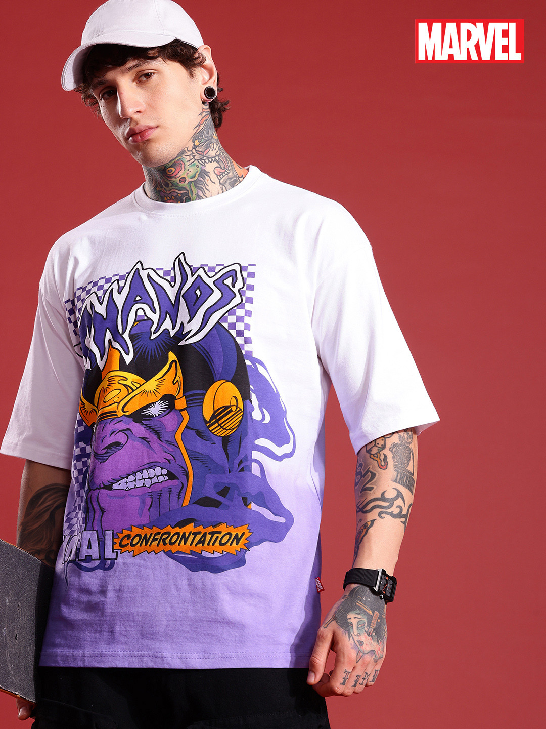 MARVEL STREET Oversized Fit Thanos Graphic Printed Pure Cotton T-shirt