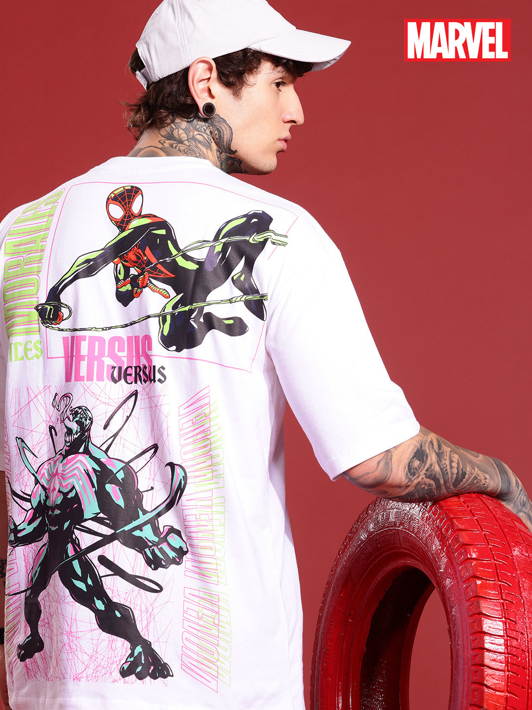 MARVEL STREET Oversized Fit Spider-Man Graphic Printed Pure Cotton T-shirt