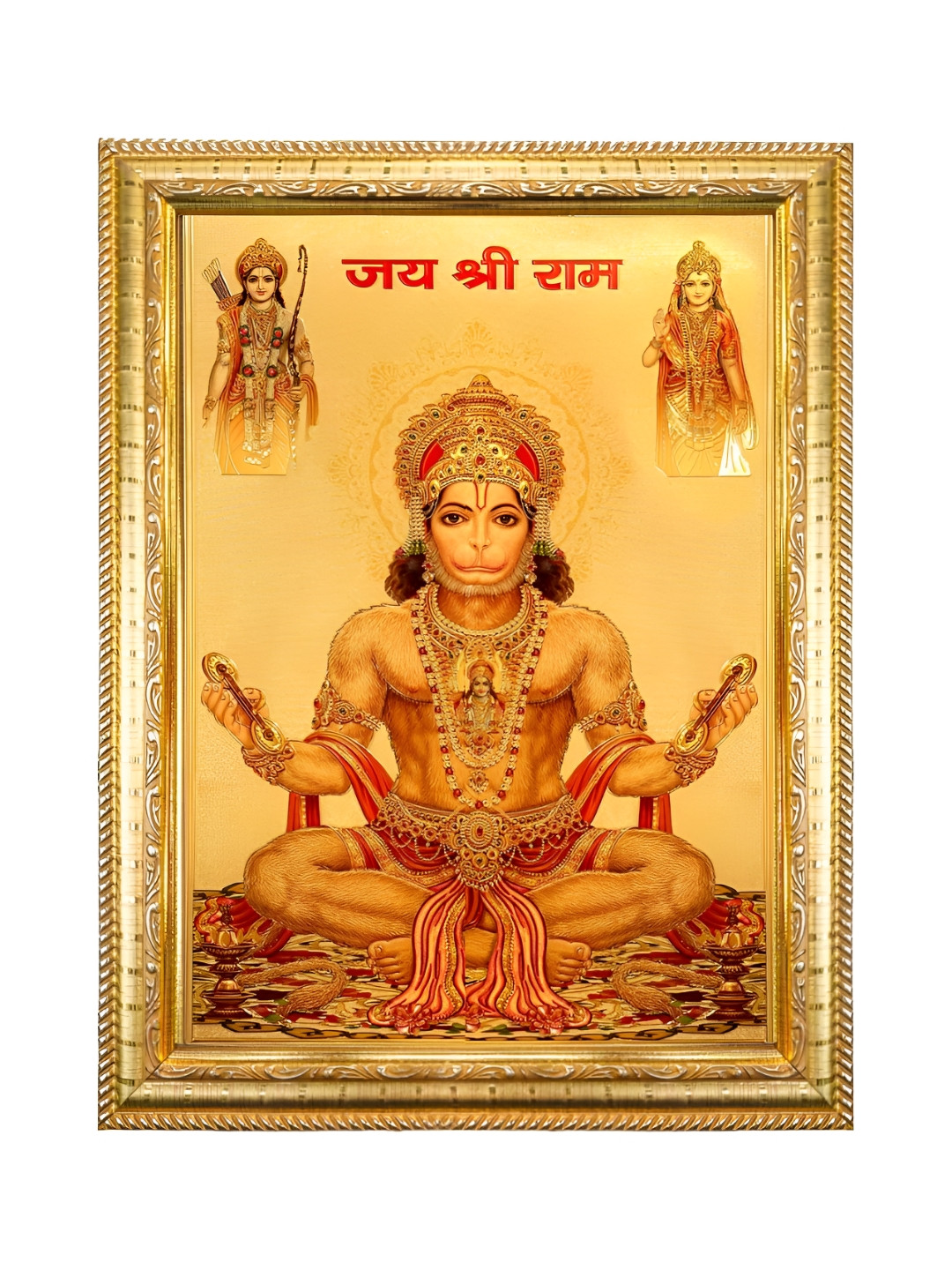 Hawai Gold-Plated Shree Hanuman Bajrang Bali Wooden Wall Photo Frame