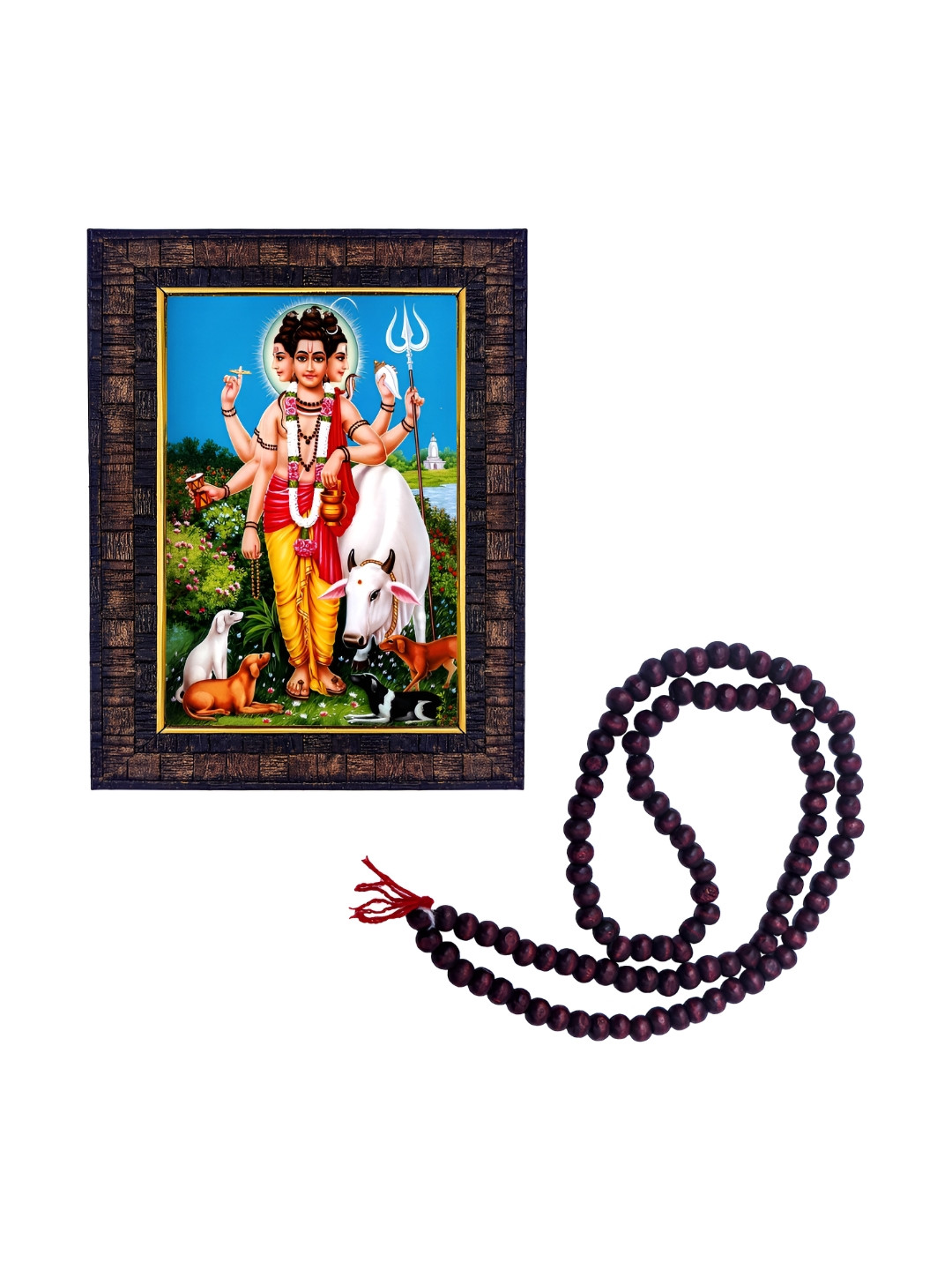 Hawai Blue and Red Shree Narayan Wooden Wall Photo Frame with Mala