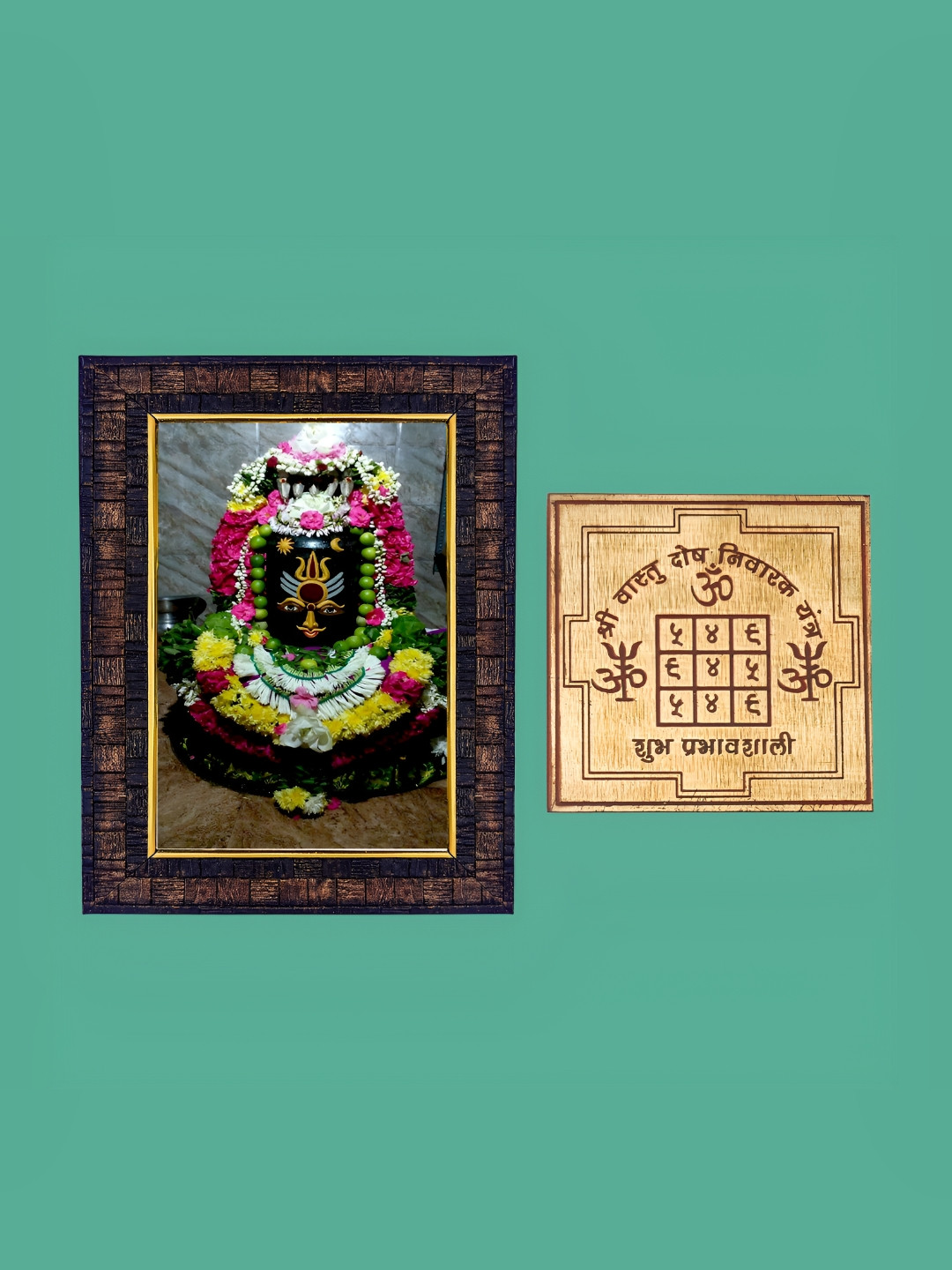Hawai Black Lord Shiva Rameshwar Jyotirlinga With Dosh Nivaran Yantra Wooden Photo Frame