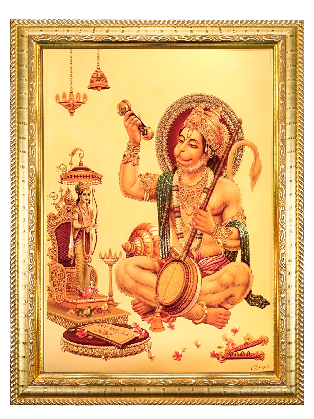 Hawai Red Shree Hanuman Bajrang Bali Gold Plated Wooden Photo Frame
