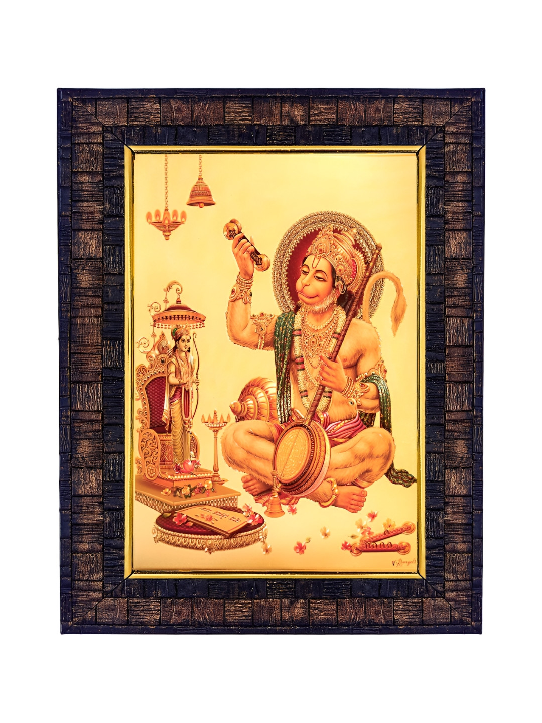 Hawai Gold-Toned Wooden Shree Hanuman Bajrang Bali Photo Frame