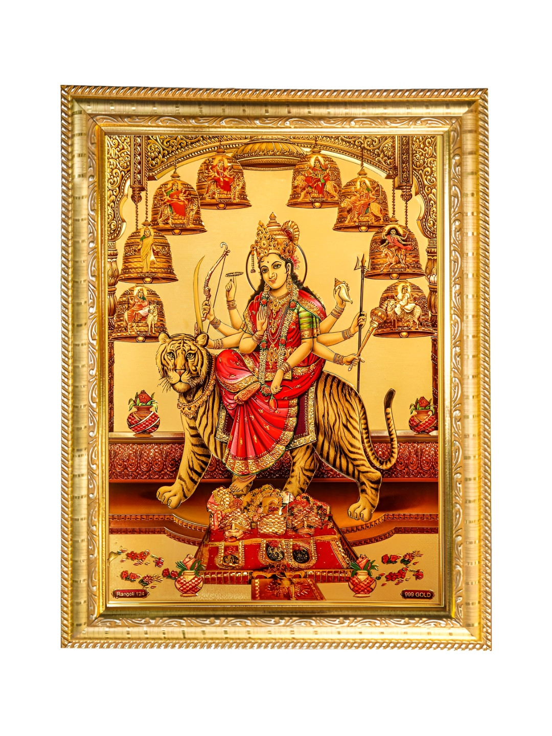 Hawai Gold-Plated Goddess Nav 9 Durga Sherawali Wooden Wall Photo Frame