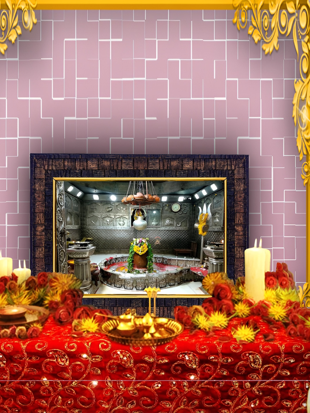 Hawai Grey and Brown Lord Shiva Maha Kaleshwar Jyotirlinga Wooden Wall Photo Frame