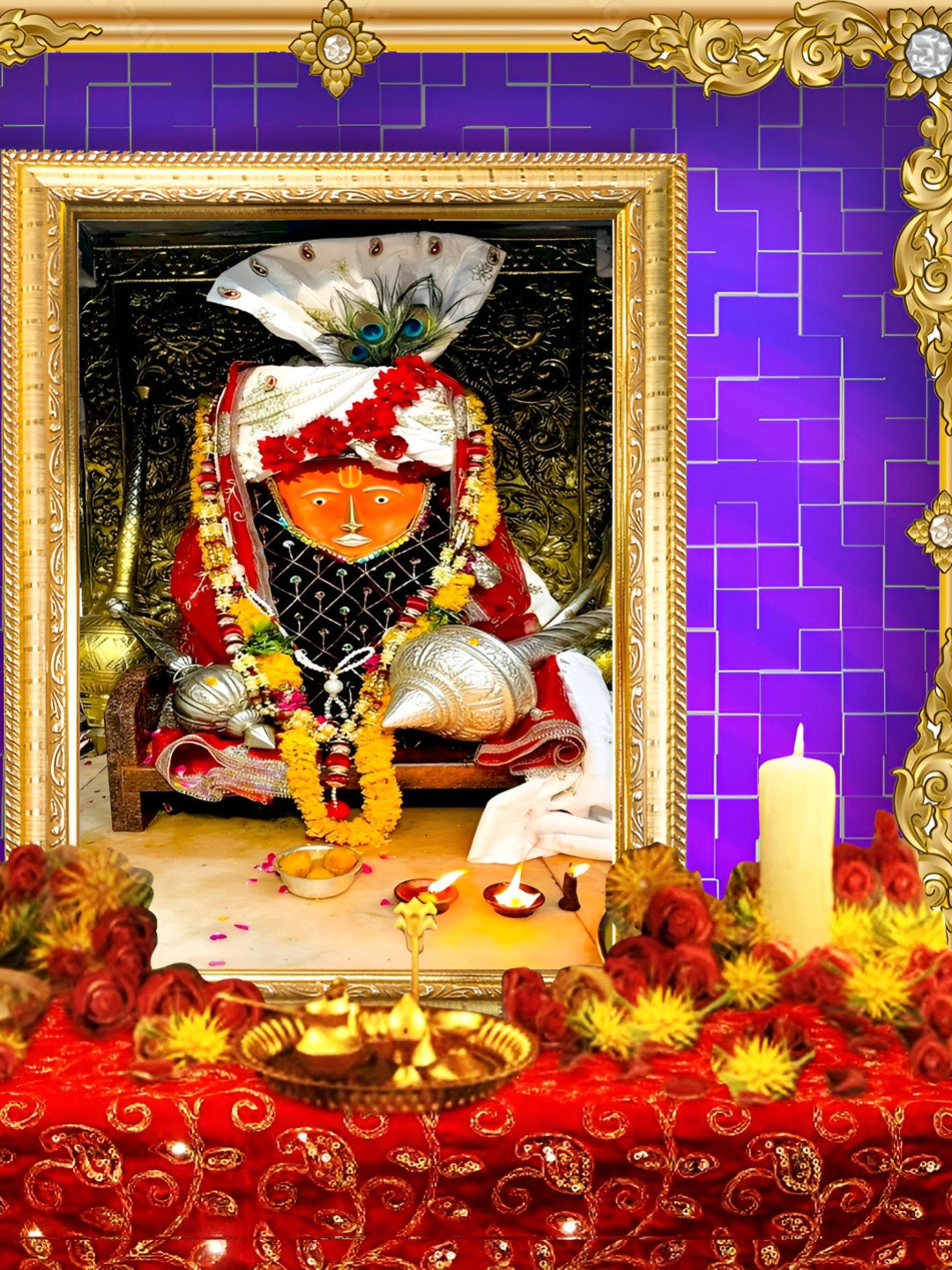 Hawai Gold-Toned Bageshwar Dham Balaji Hanuman Wooden Wall Photo Frame