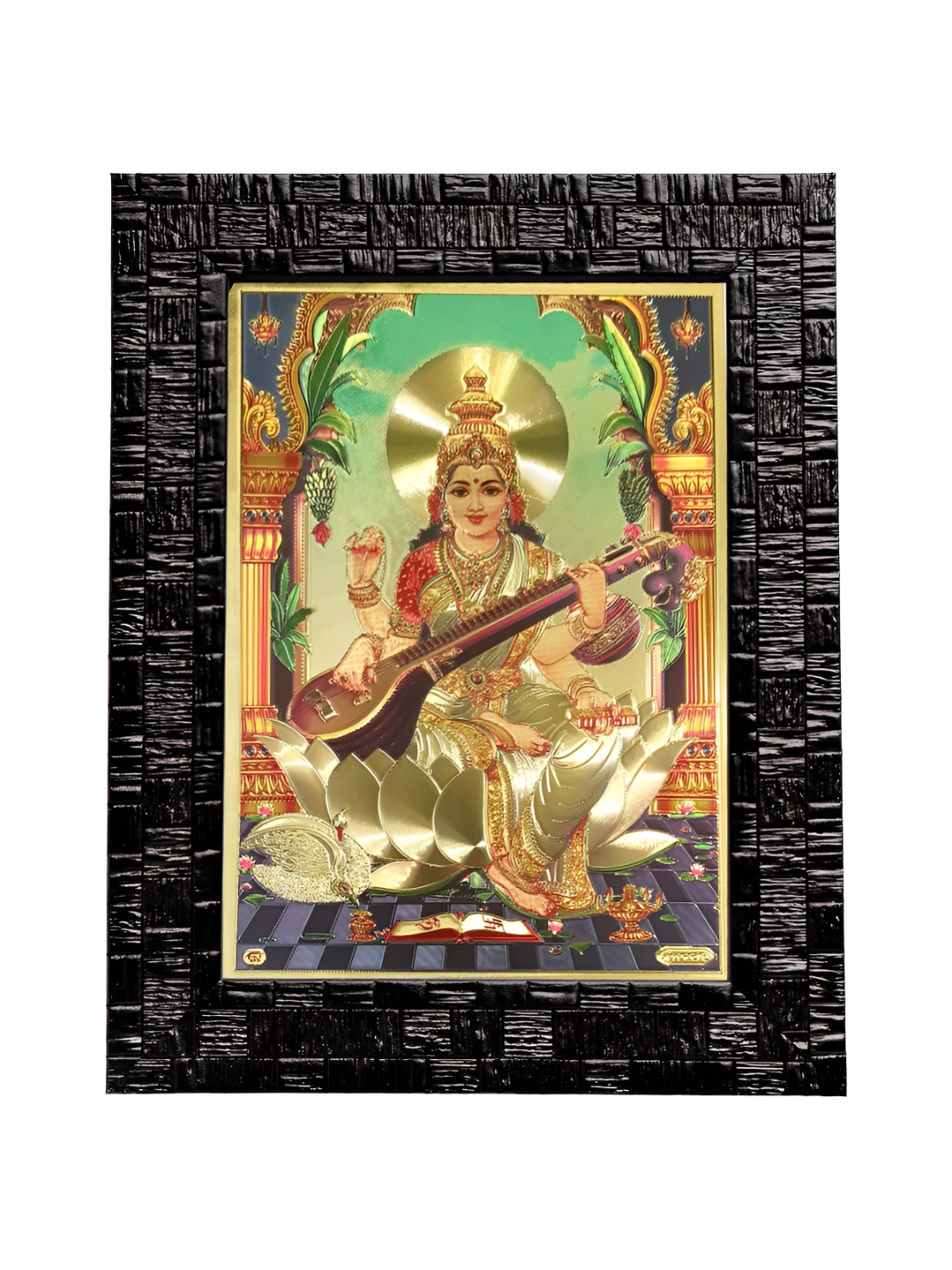 Hawai Brown & Gold toned Saraswati Gold Plated Wall hanging Wooden Table Photo Frame