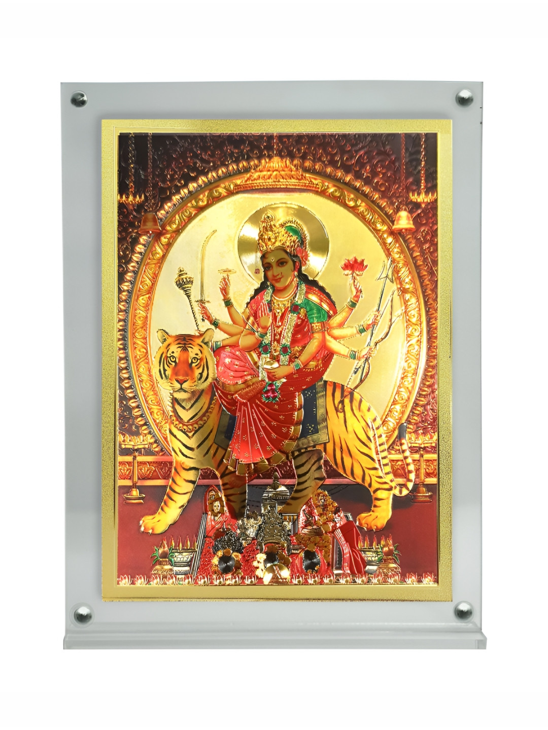 Hawai Gold-Toned & Red Durga Maa Sherawali Mata Acrylic Wall Photo Frame