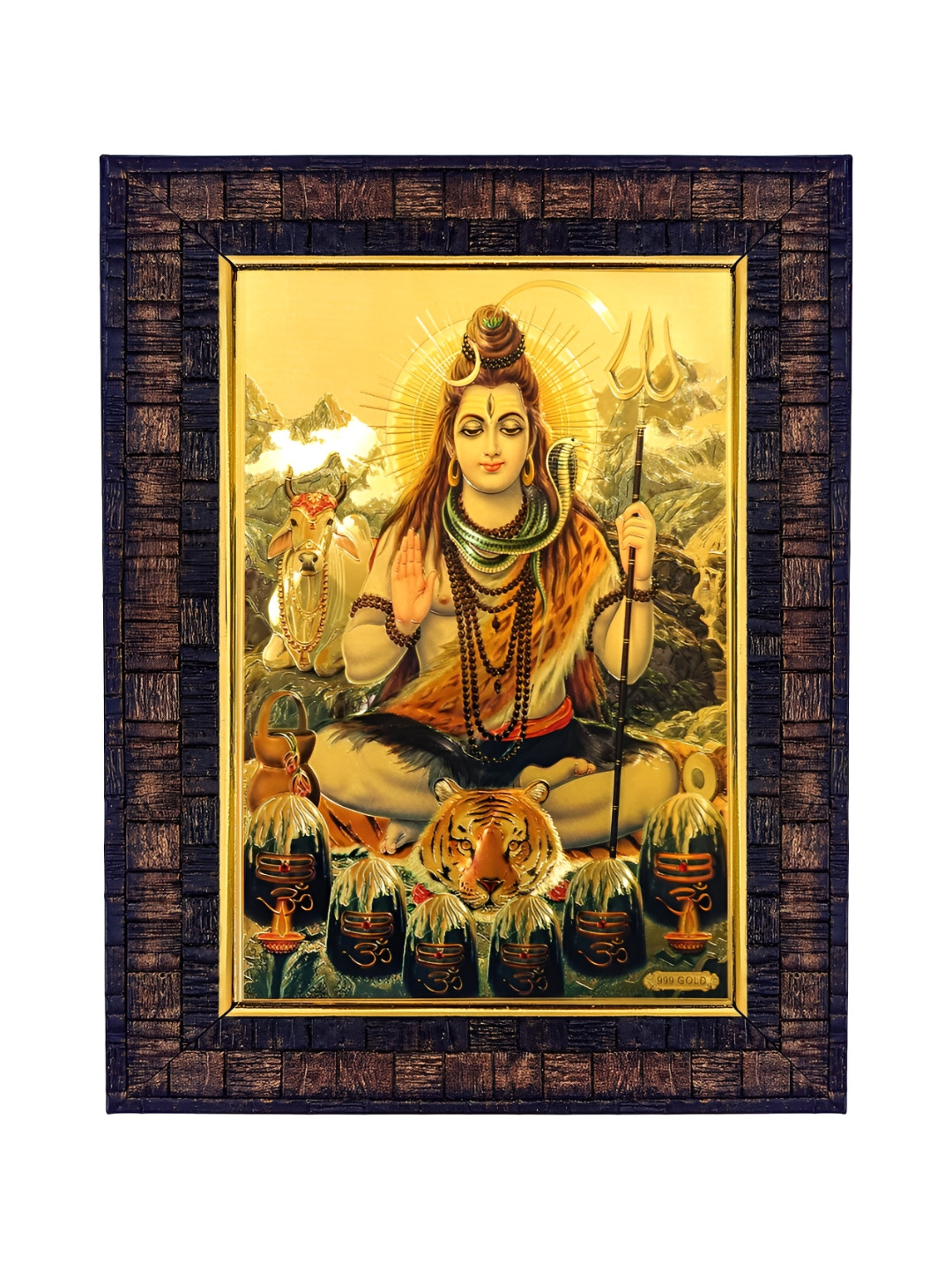 Hawai Gold-Toned and Brown Gold-Plated Lord Shiva Bholenath Mahadev Wooden Photo Frame