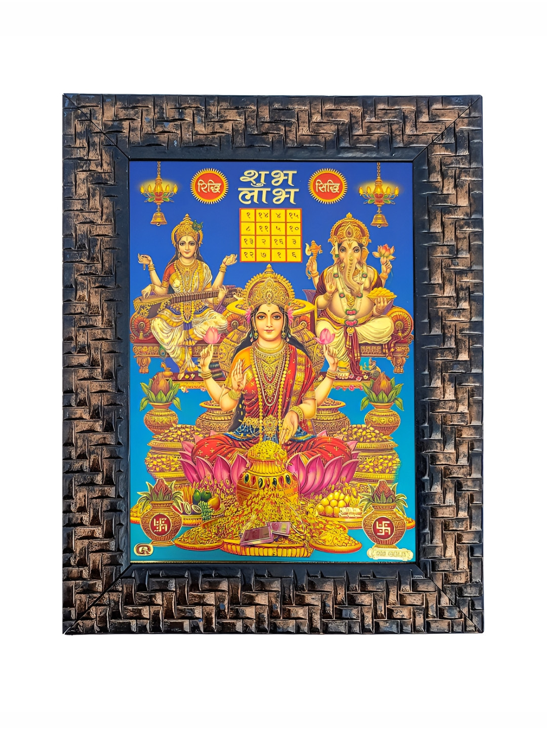 Hawai Blue & gold Toned Lord Laxmi Wooden Wall Photo Frame