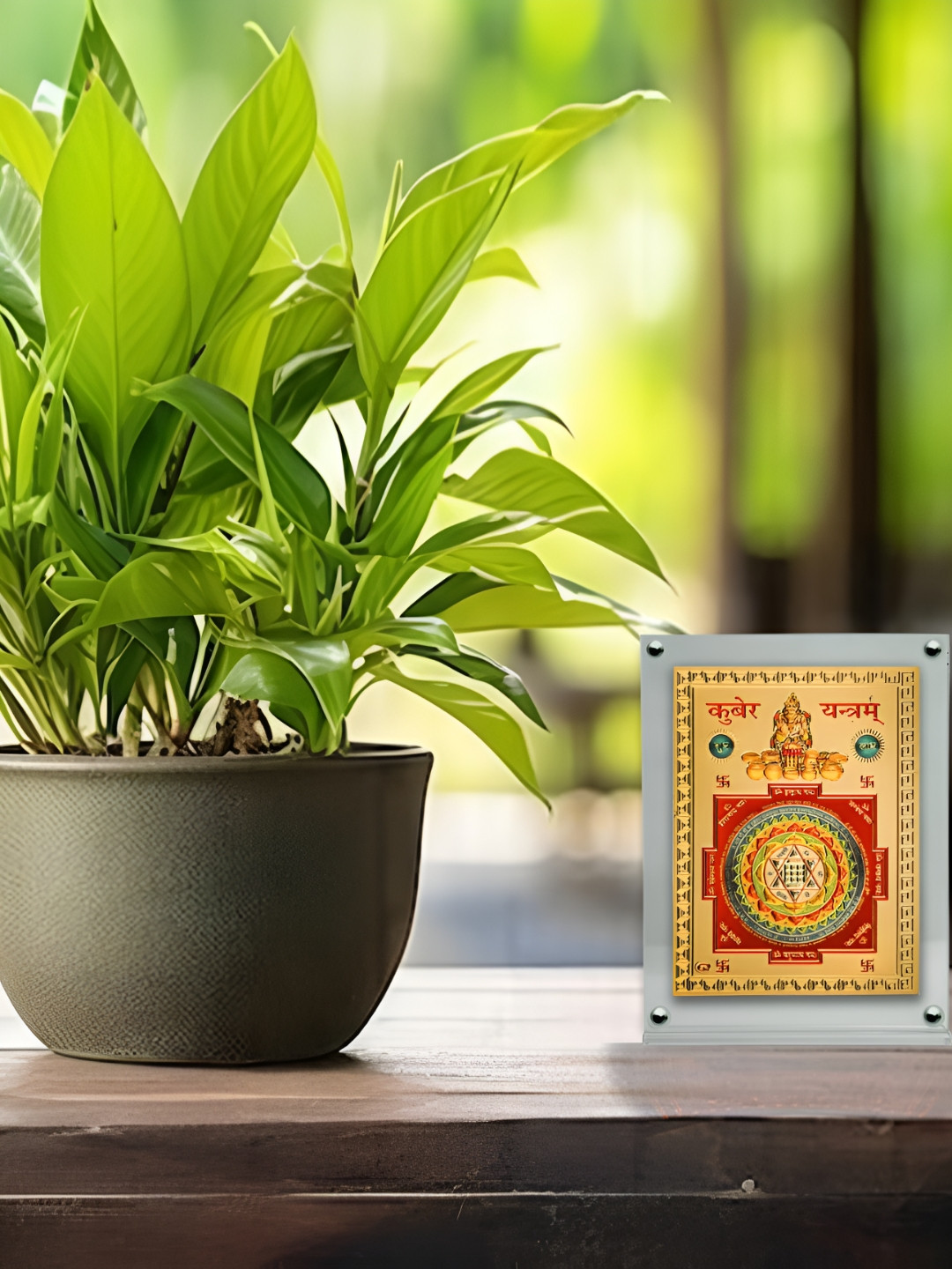 Hawai Gold-Toned and Red Shree Kuber Yantra Acrylic Wall Photo Frame