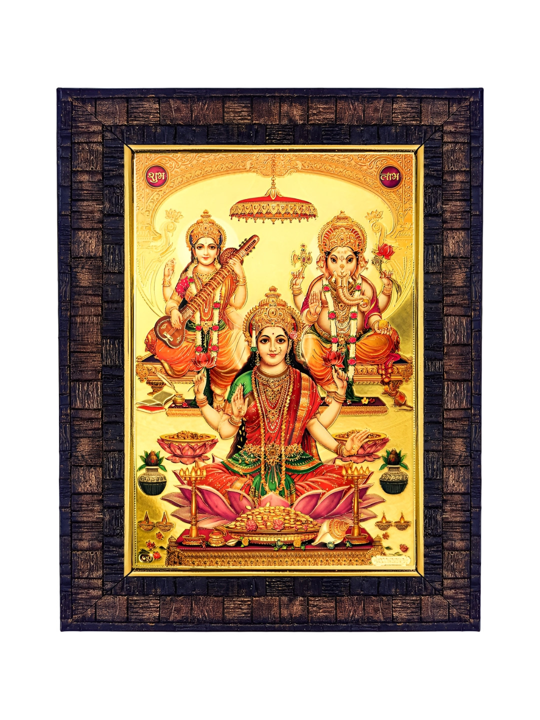 Hawai Gold-Toned & Black Ganesh Laxmi Saraswati Designer Wall Hanging Photo Frame