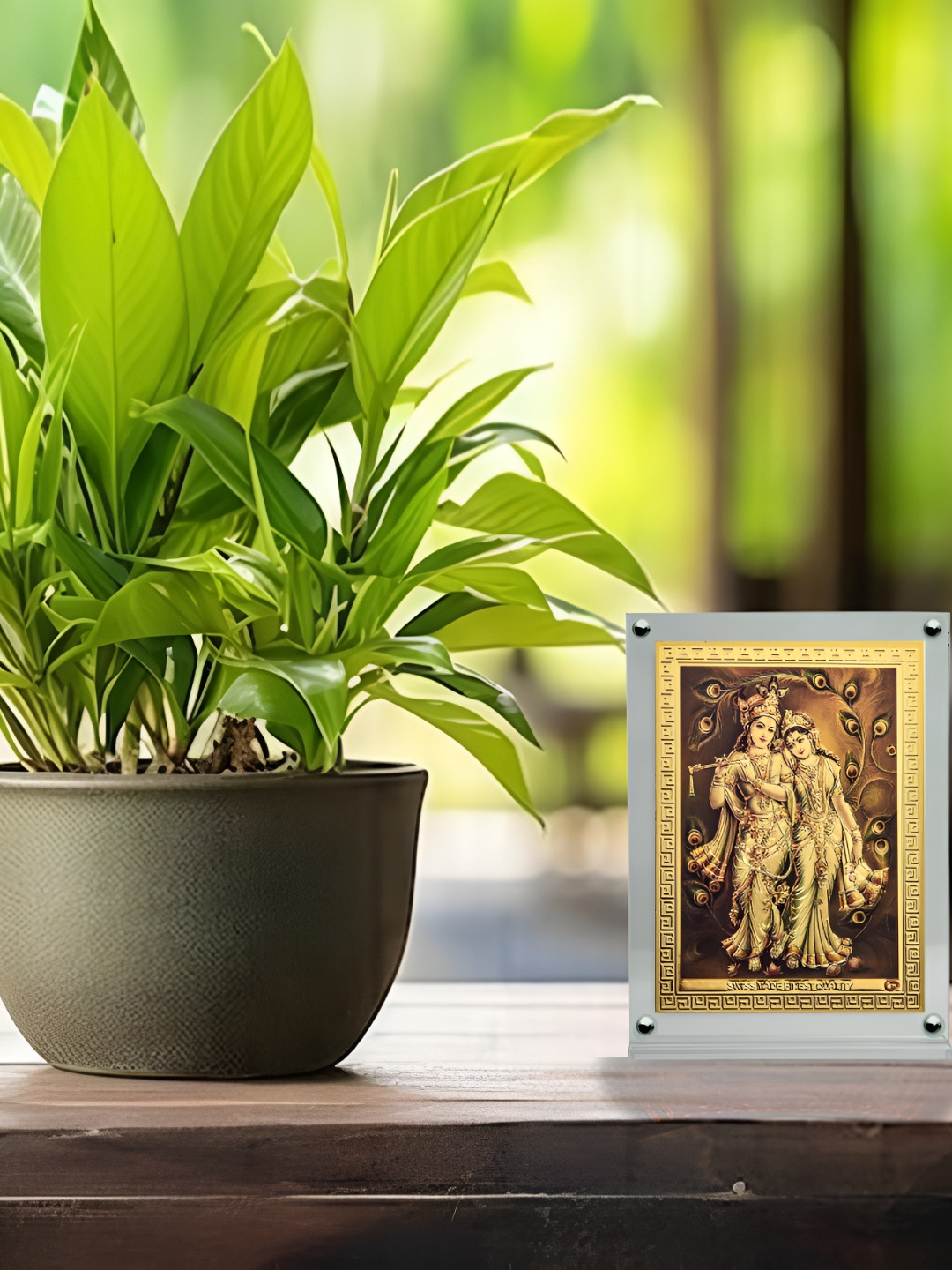 Hawai Gold-Toned & Brown Shree Radha Krishna Acrylic Wall Photo Frame