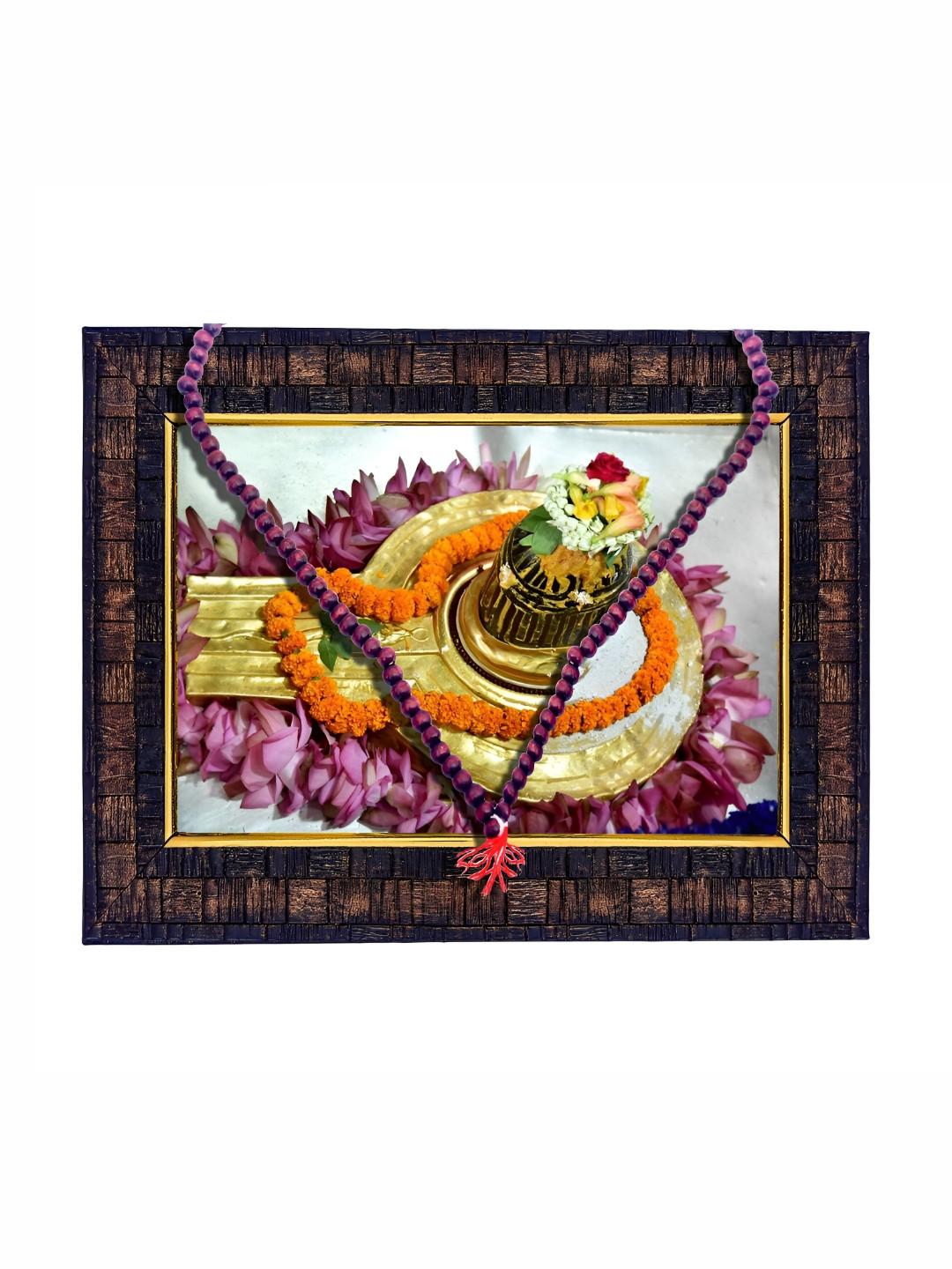 Hawai Purple Lord Shiva Kasi Vishwanath Jyotirlinga Wooden Fashion Photo Frame with Mala