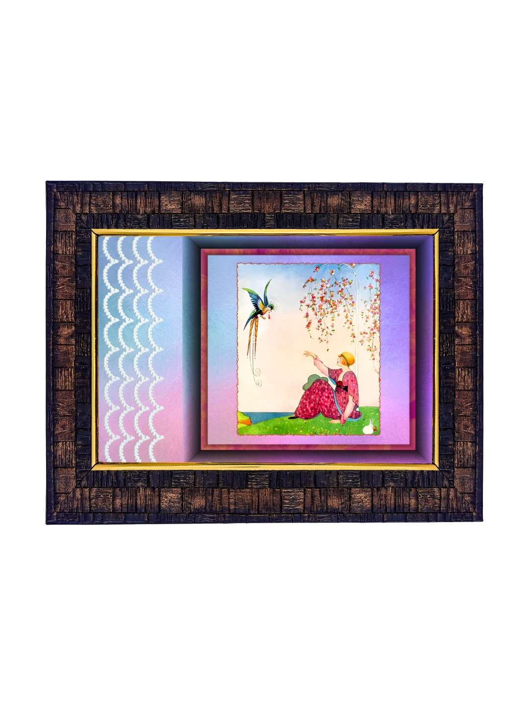 Hawai Brown & White Girl with Bird Printed Wooden Wall Photo Frame