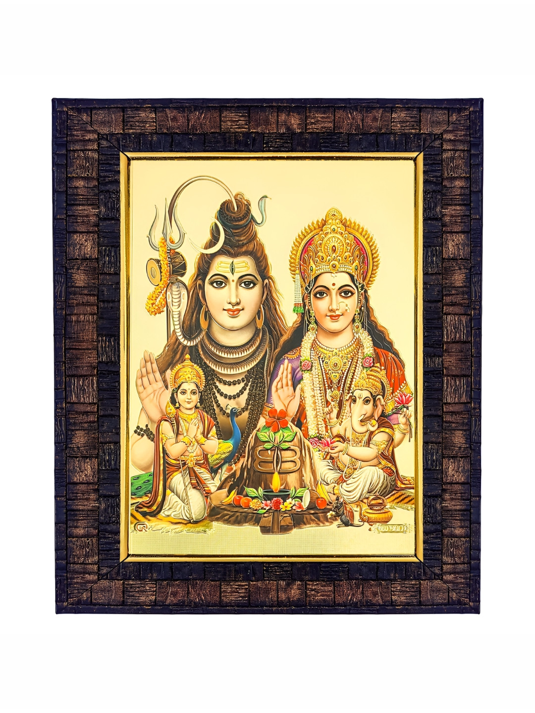 Hawai Black Gold Plated Shiv Parivar Wooden Photo Frame