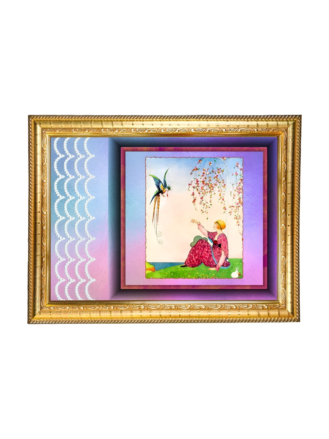 Hawai Gold-Toned & Pink Girl with Bird Wooden Wall Photo Frame