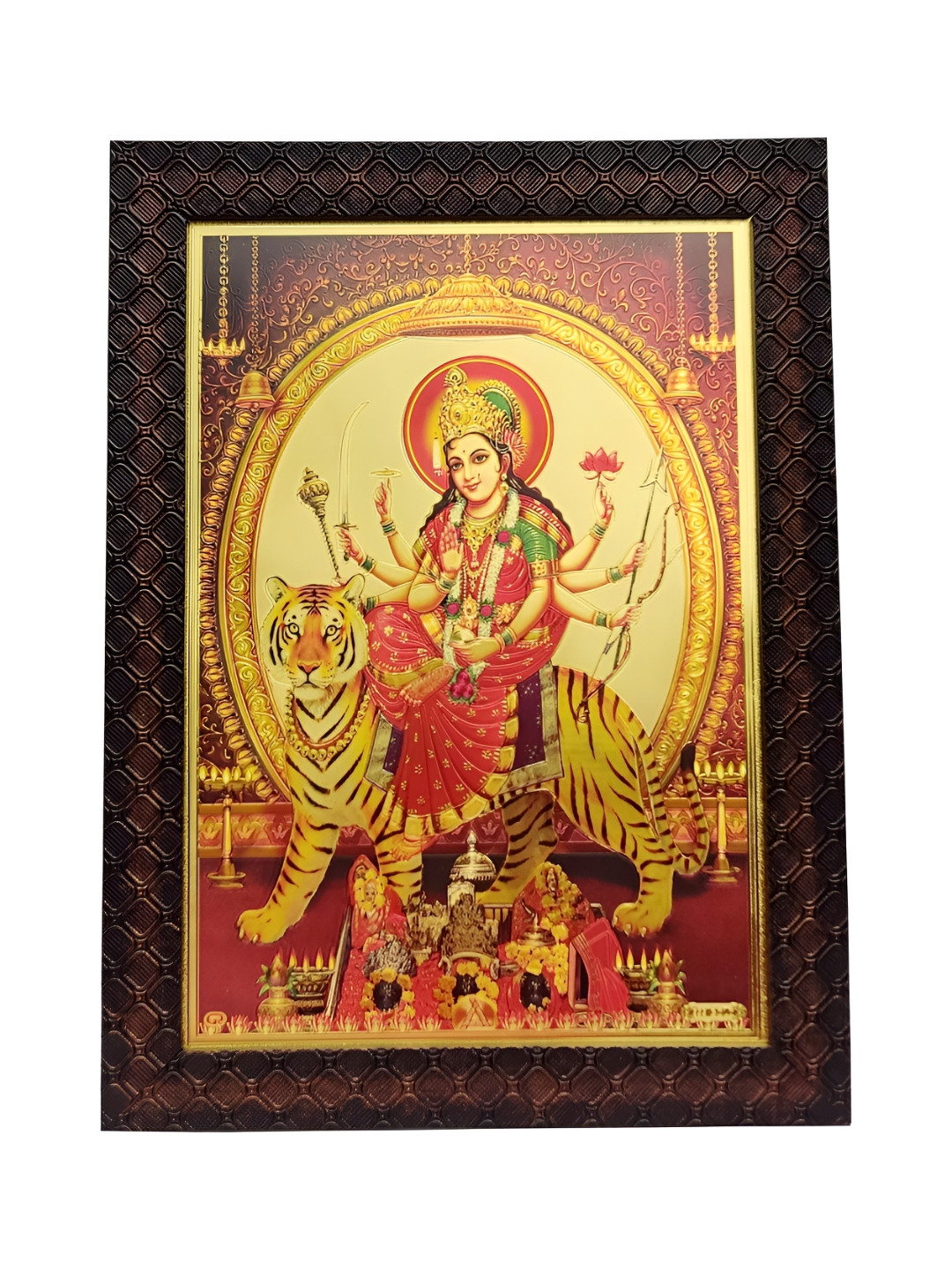 Hawai Red Gold Plated Maa Durga Sherawali Photo Frame