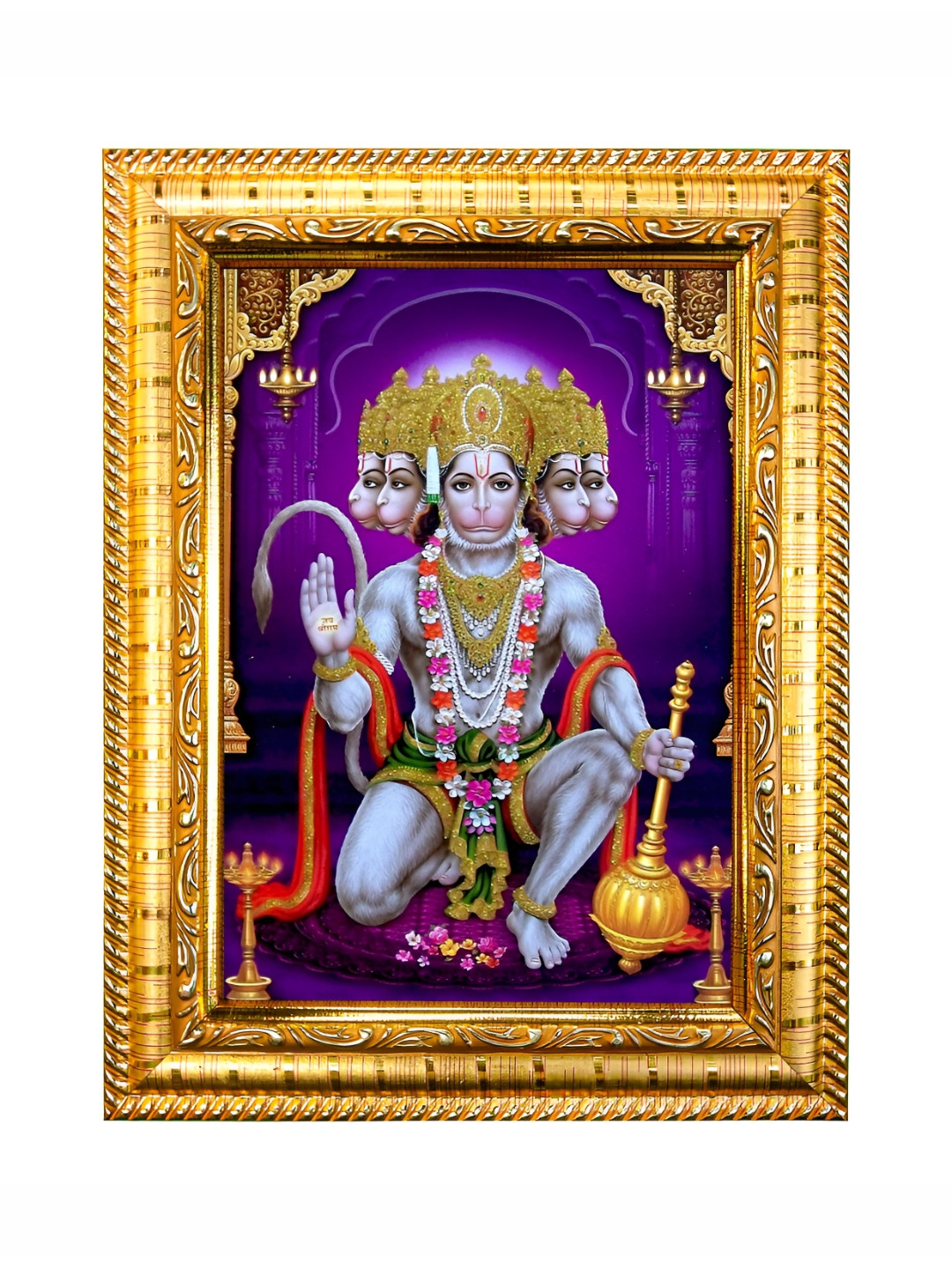 Hawai Gold-Toned Panchmukhi Hanuman Designer Wall Hanging Photo Frame