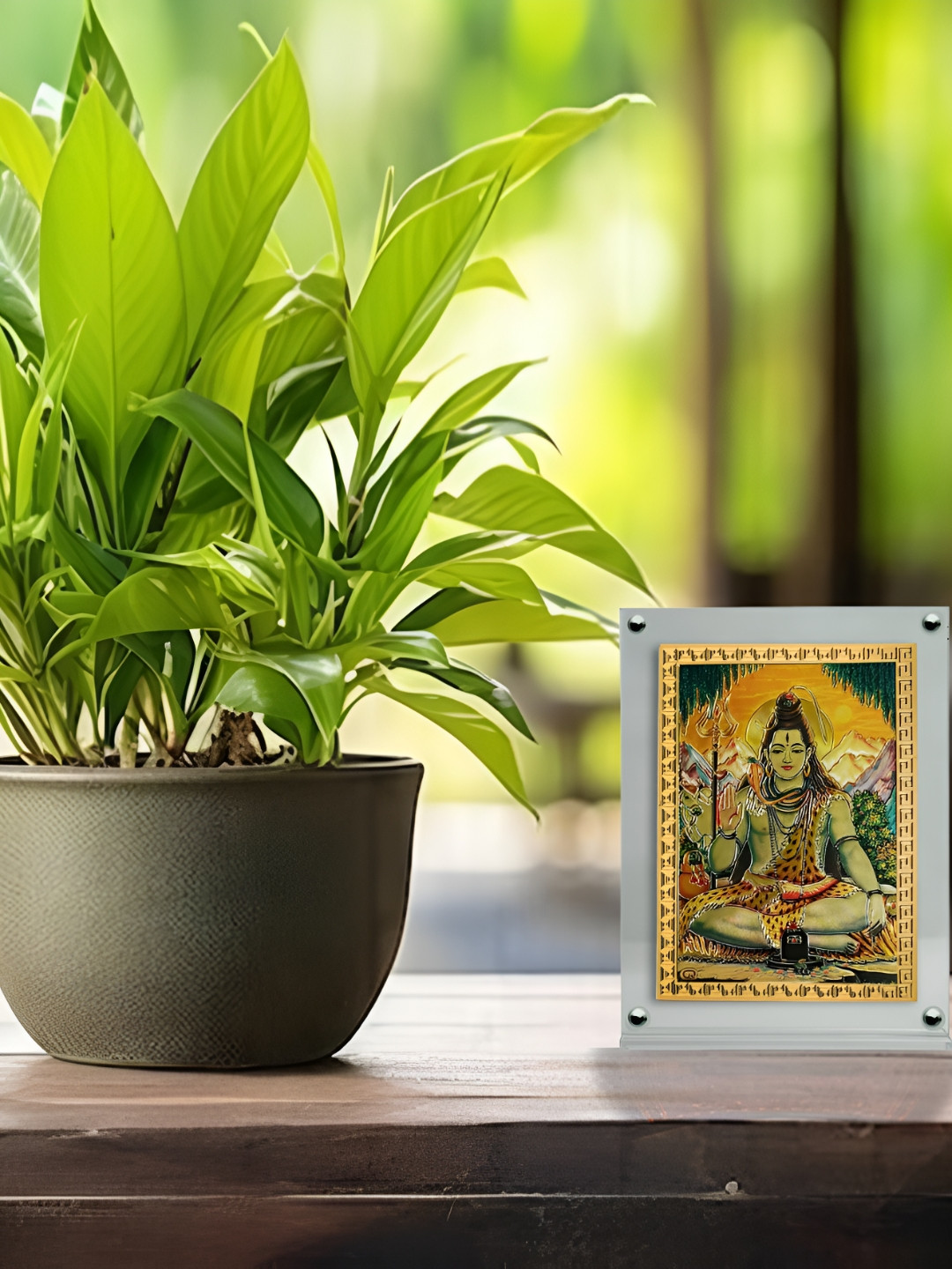 Hawai Gold-Toned & Green Lord Shiv Sankar Mahadev Acrylic Wall Photo Frame