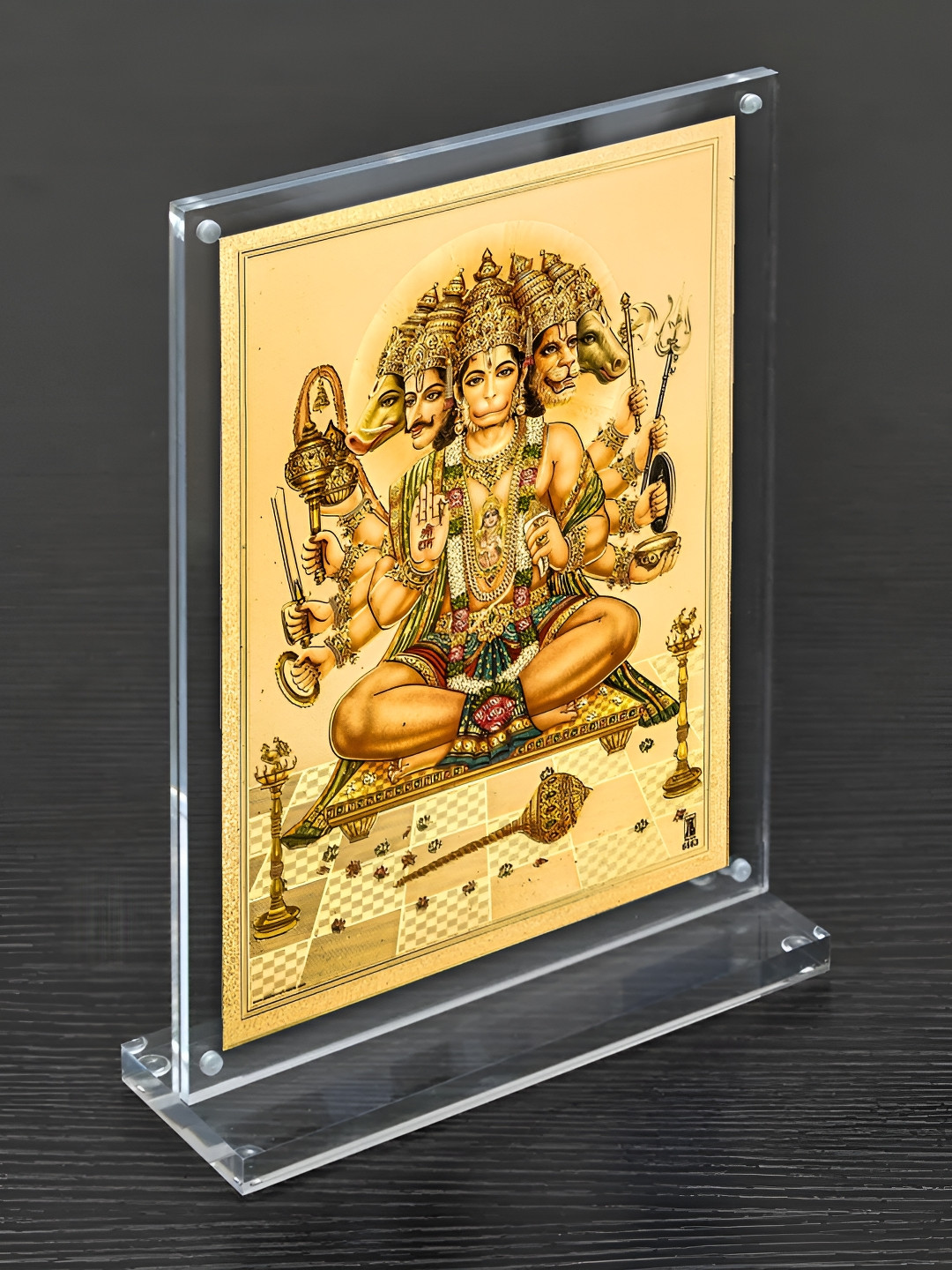 Hawai Gold-Toned & Pink Panchmukhi Hanuman Bajrang Bali Acrylic Wall Photo Frame