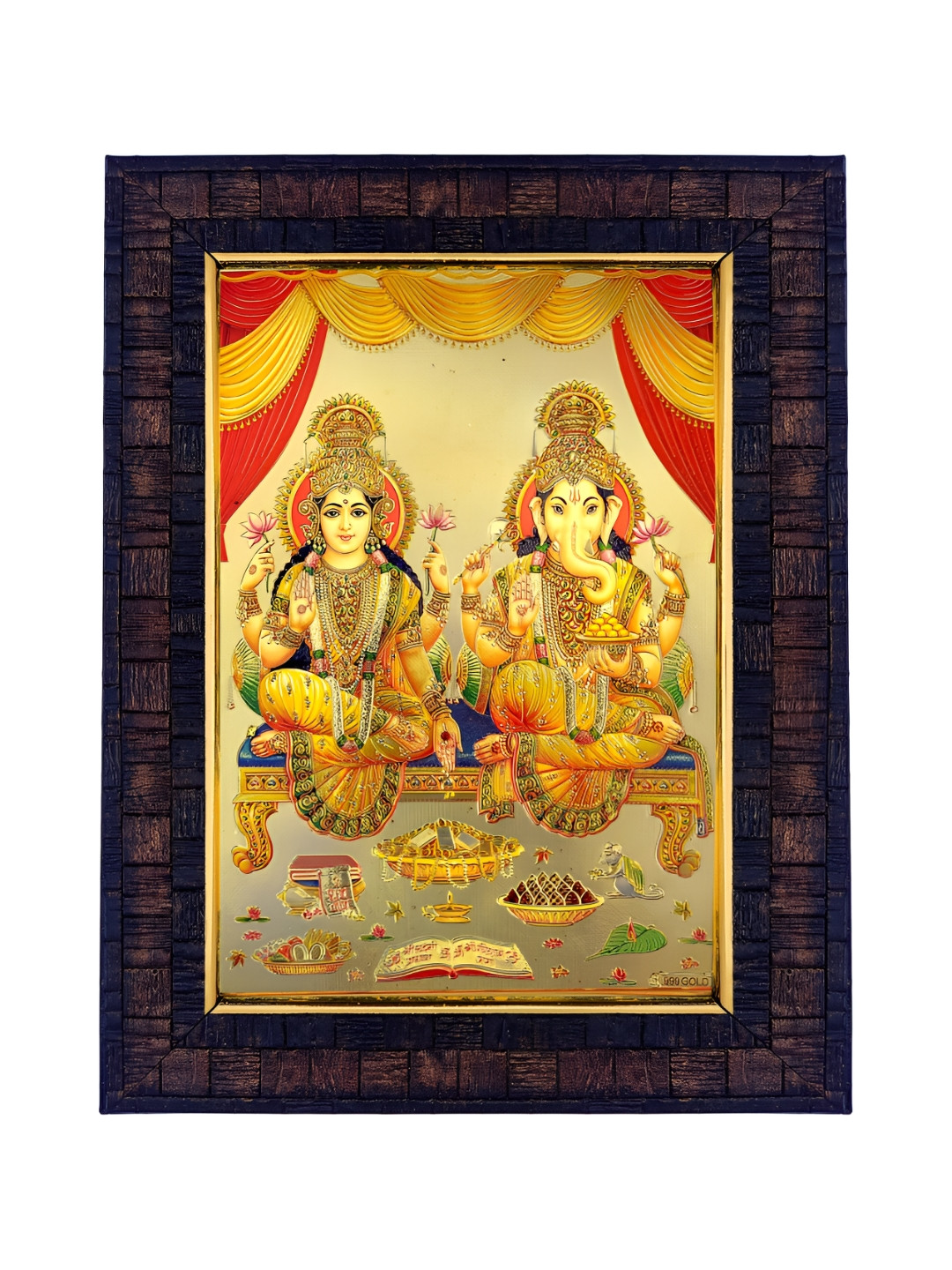 Hawai Gold-Toned Laxmi Ganesh Wooden Wall Photo Frame