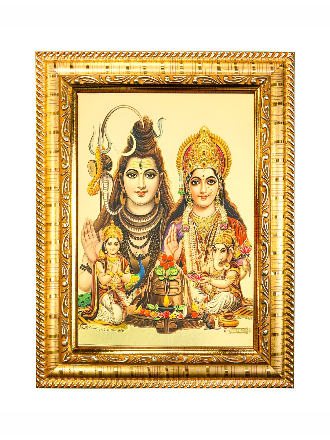 Hawai Gold-Toned & Red Lord Shiva Paravthi Wooden Wall Photo Frame
