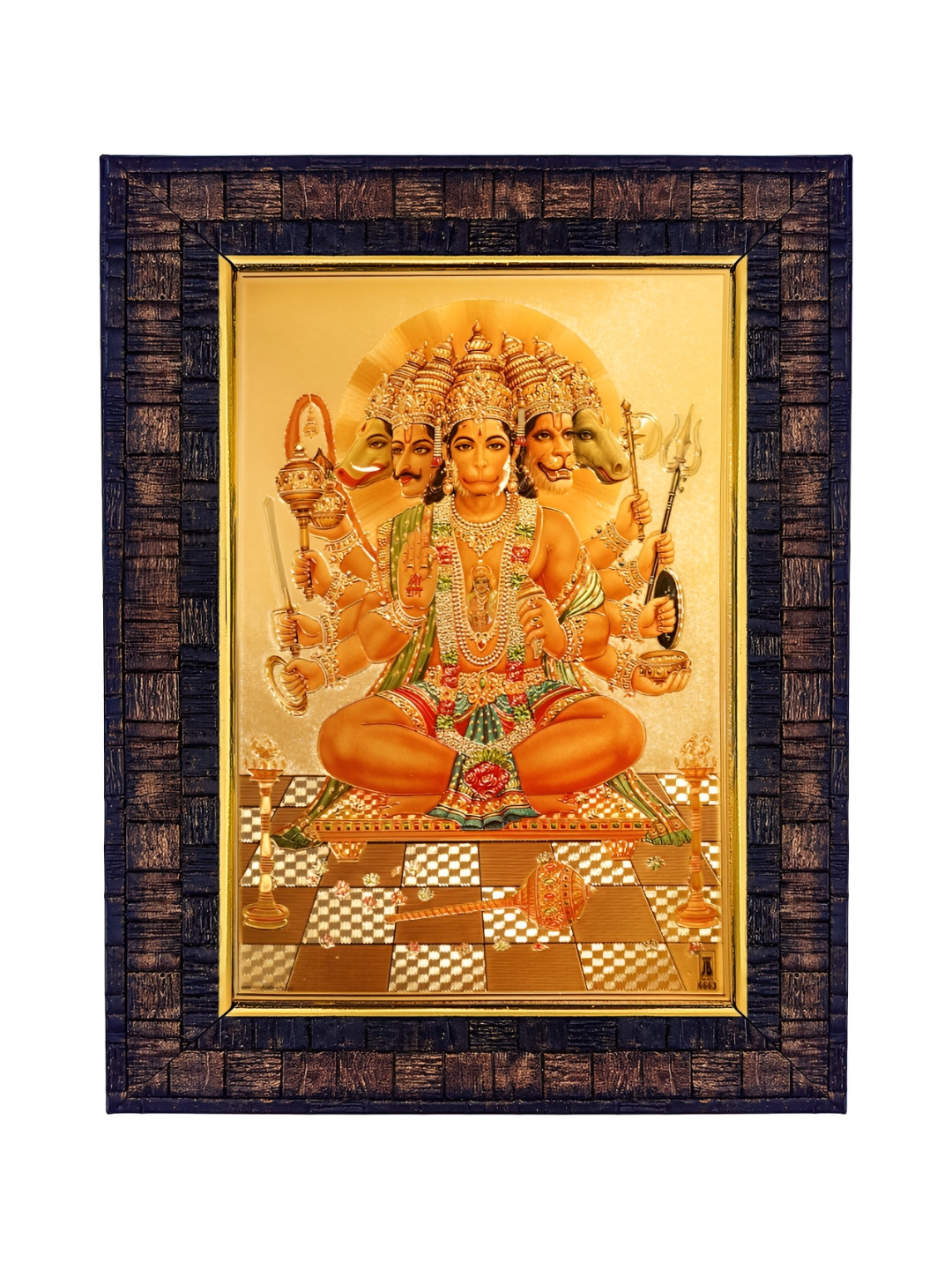 Hawai Gold-Toned Panchmukhi Hanuman Bajrang Bali Gold Plated Wooden Photo Frame