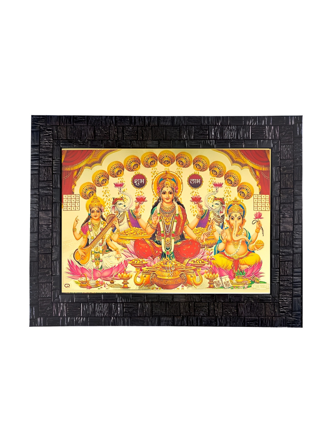 Hawai Red Ganesh Lakshmi Saraswati Gold Plated Wooden Photo Frame