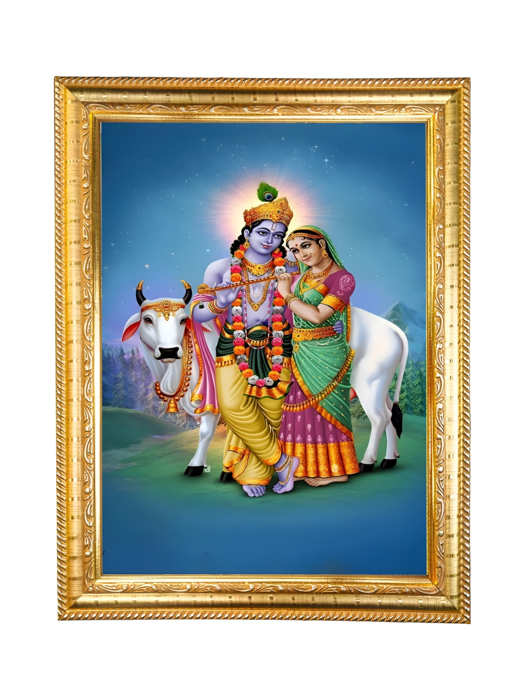 Hawai Gold-Toned & Blue Radha Krishna Wooden Photo Frames