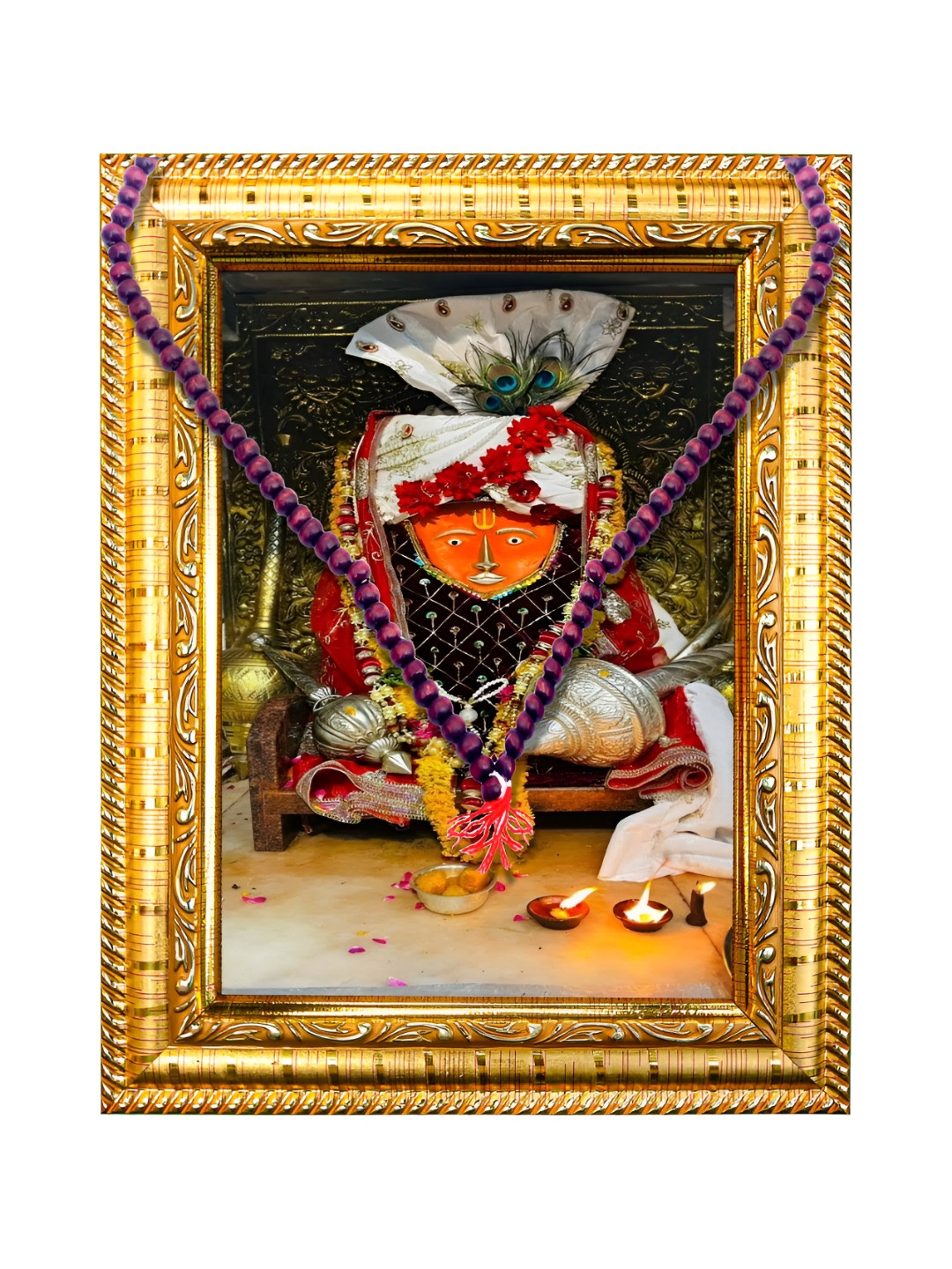 Hawai Gold-Toned and Black Wooden Bageshwar Dham Balaji Hanuman Wall Photo Frame with Mala