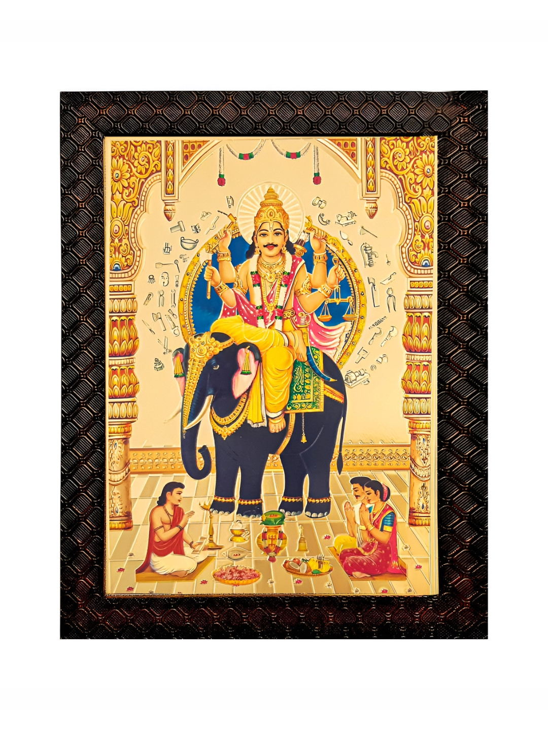 Hawai Gold Plated Lord Vishwakarma Wooden Photo Frame