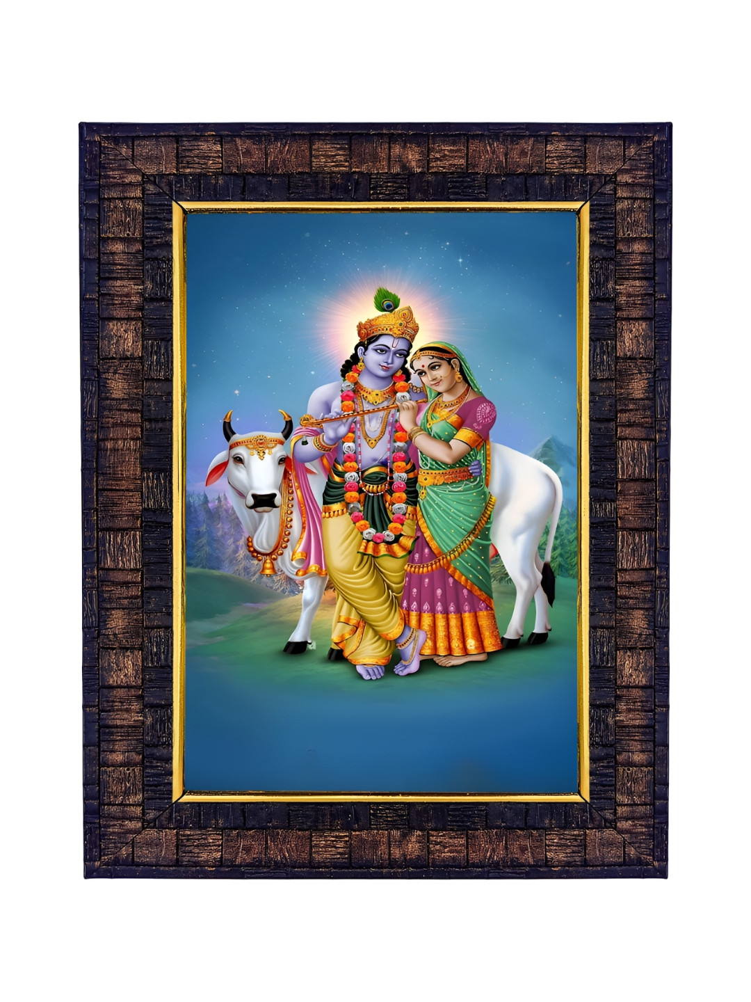 Hawai Black & Gold Toned Self Design Radha Krishna Wooden Wall Photo Frame
