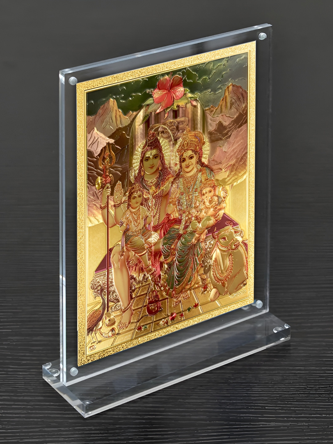 Hawai Gold Toned & Brown Shiv Parivar Acrylic Photo Frame