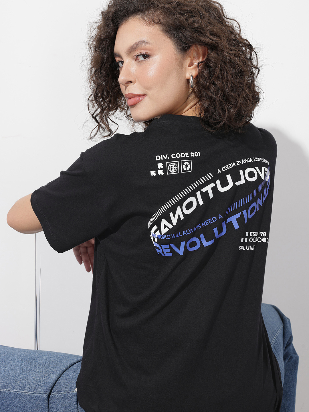 The Roadster Life Co. Pure Cotton Typography Printed Oversized T-shirt