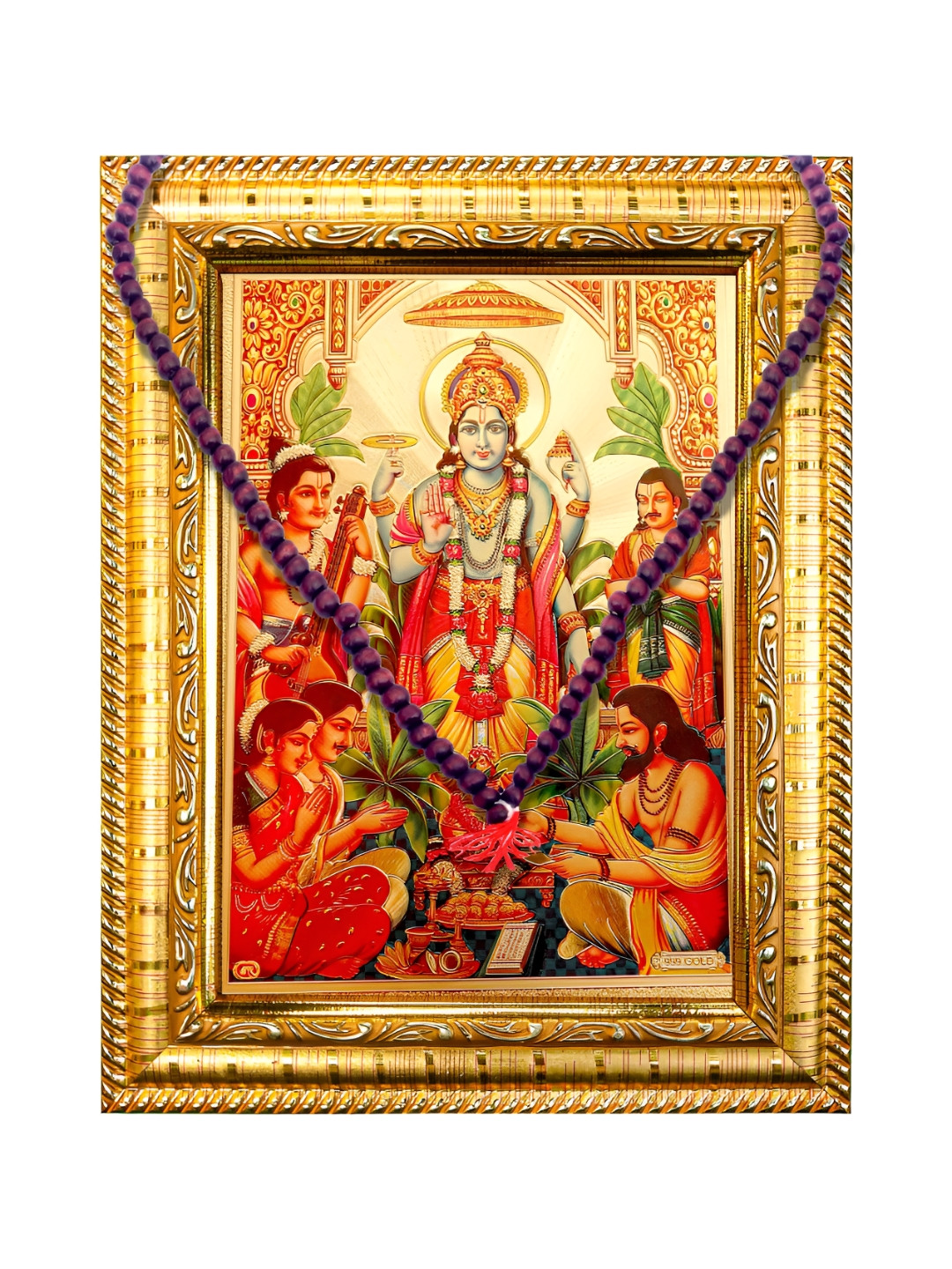 Hawai Gold Toned & Red 2 Pieces Wooden Photo Frame & Red Chandan Mala