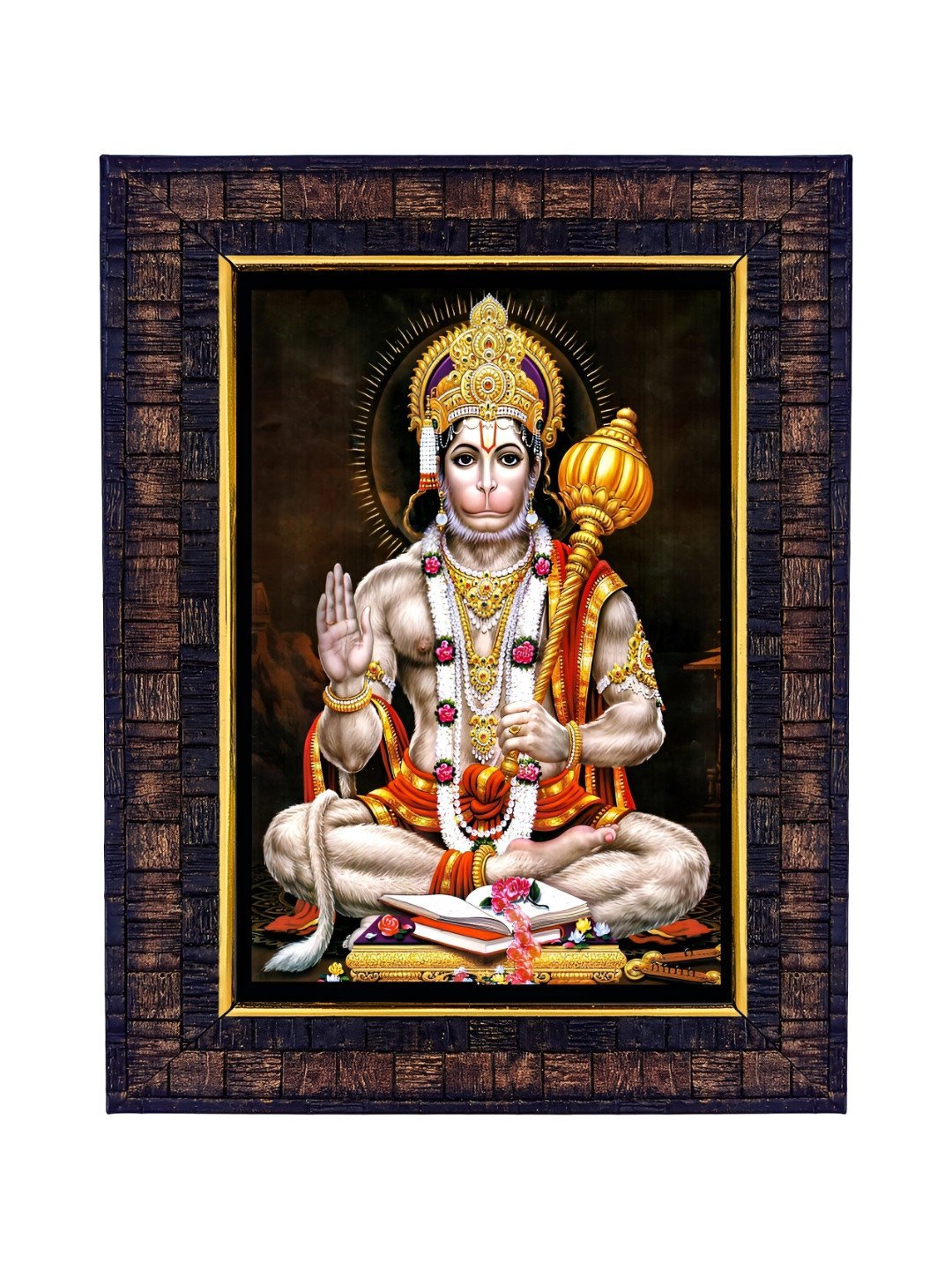 Hawai Gold-Toned & Black Bajrang Bali Hanuman Religious Wooden Wall Photo Frame