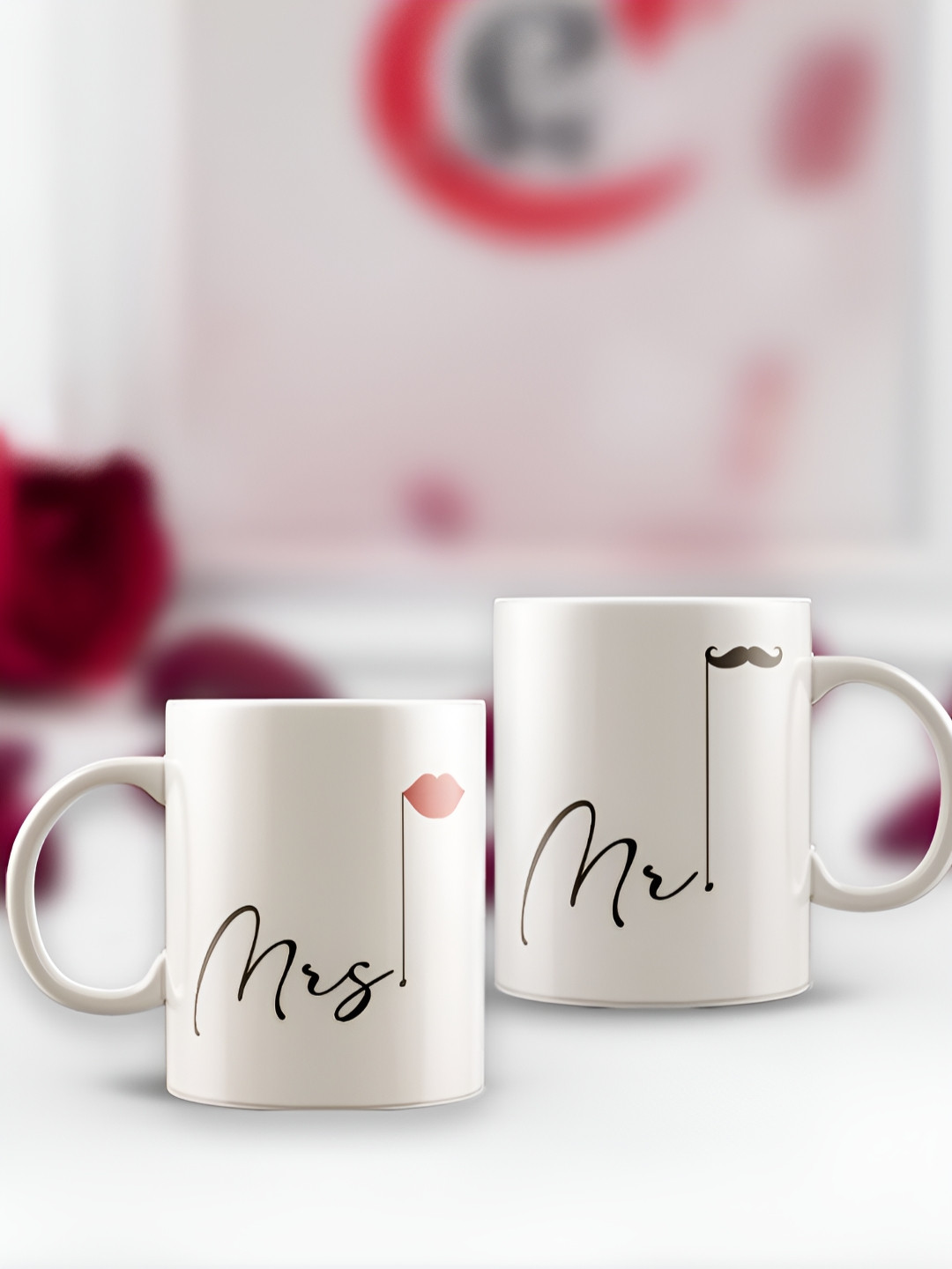 eCraftIndia Magic Mug For Best Friend White Typography Ceramic Handmade 2 Piece Mugs-350ml