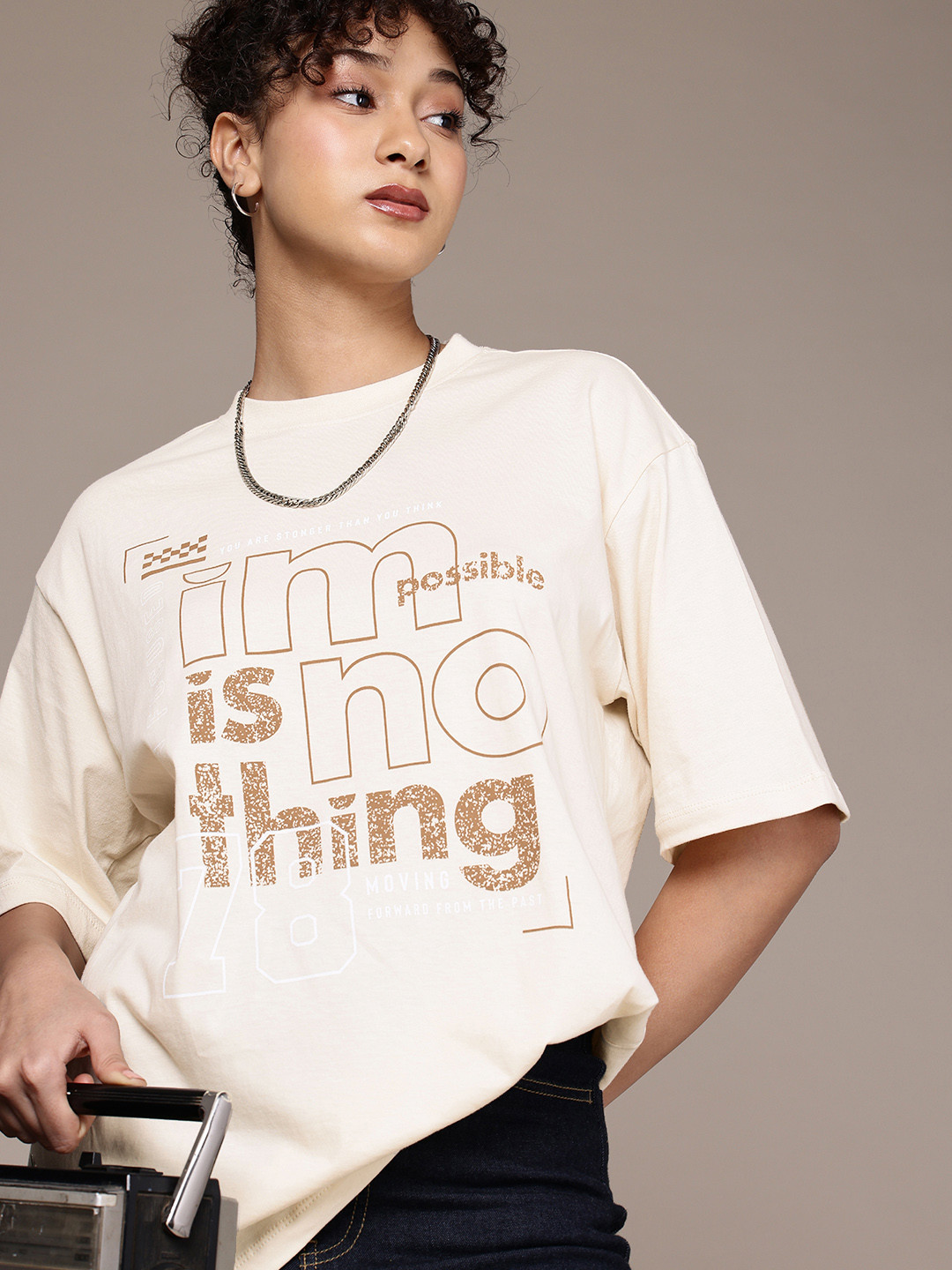 The Roadster Life Co. Typography Printed Drop-Shoulder Pure Cotton Oversized T-shirt
