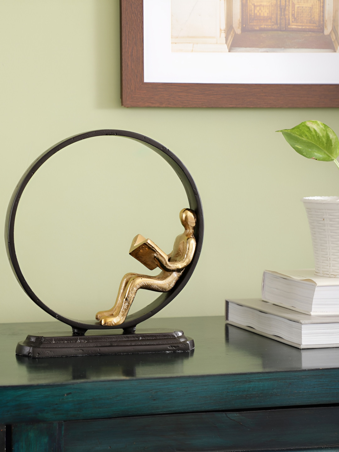 Decor de Maison Black & Gold Toned Man Reading Book Figurine Showpiece