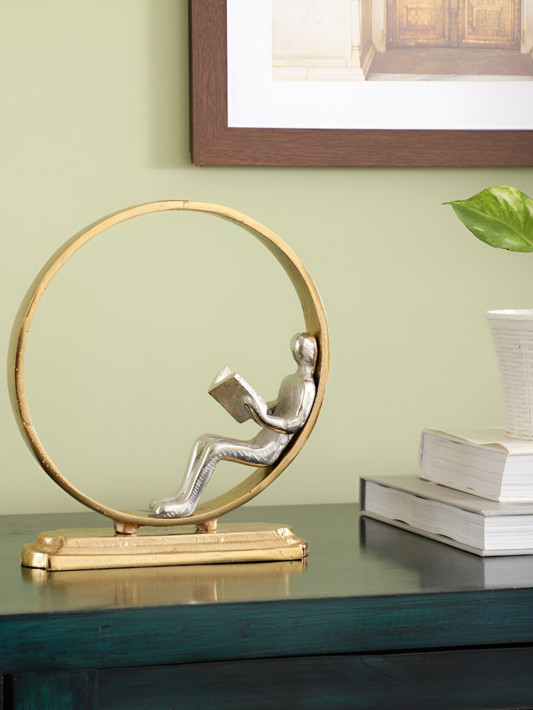 Decor de Maison Eternal Reader Gold Metal Metallic Living Room Large Showpiece - 8.7 Inches