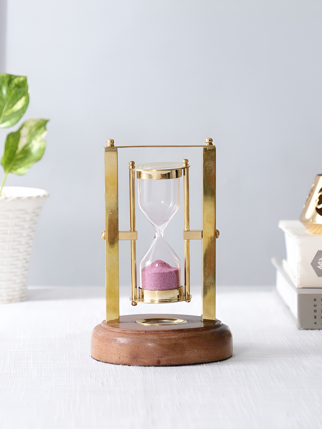 Decor de Maison Marshal'S Hourglass Gold Metal Metallic Living Room Large Showpiece - 5.9 Inches