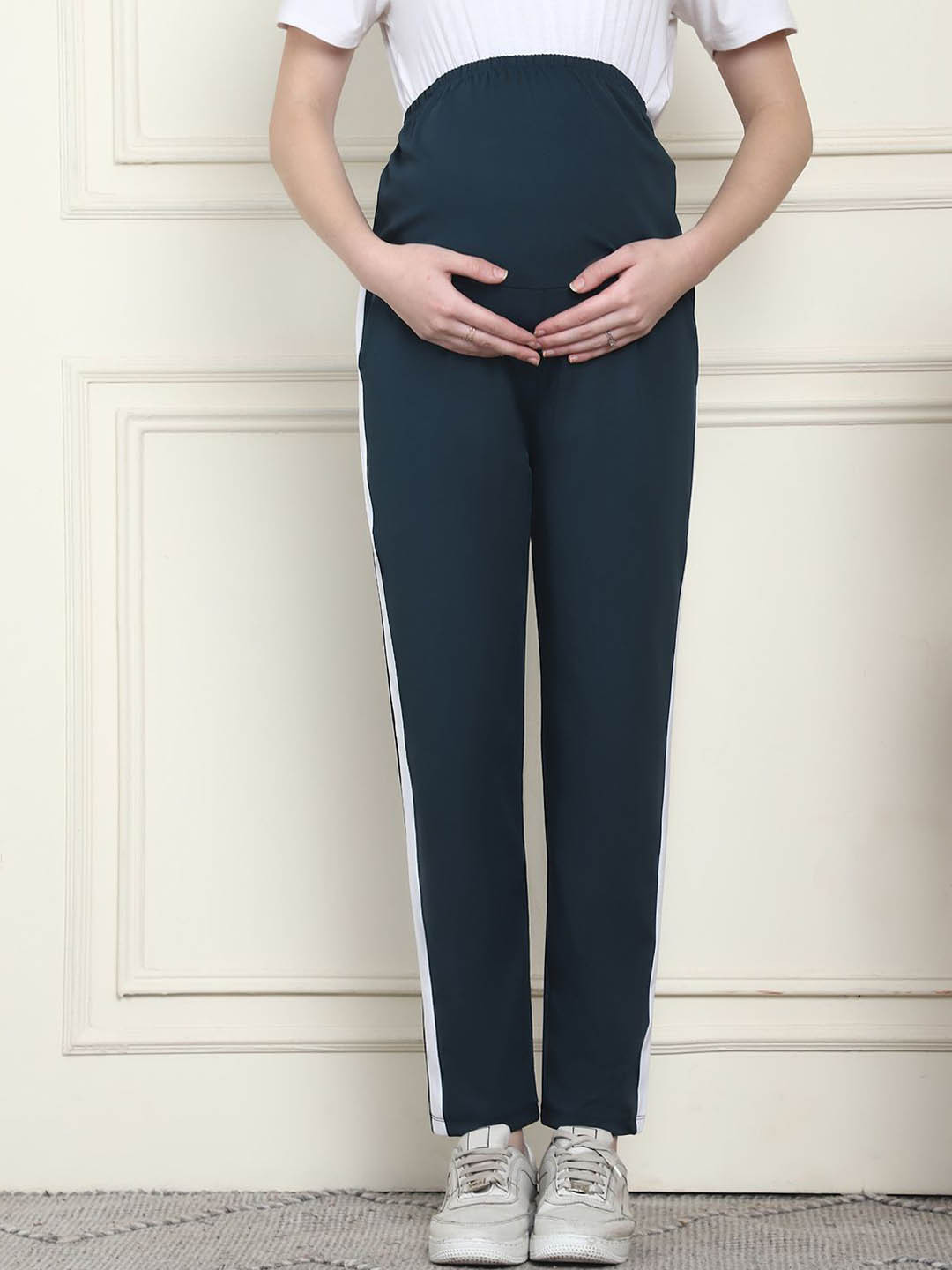 WELL KEPT Women Straight-Fit Maternity Track Pants with Side Strip